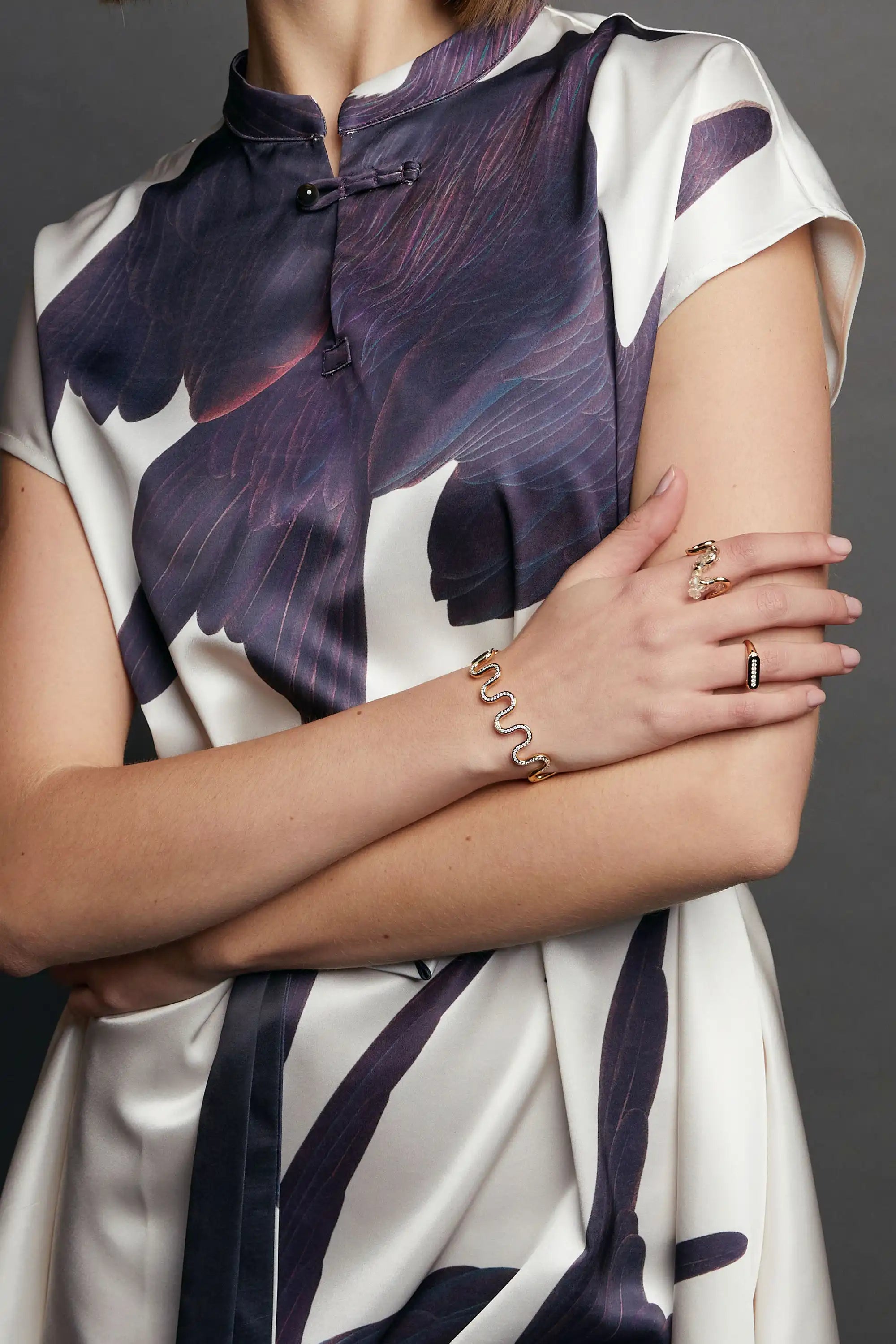 Micro Chinese Collar Pankou Mi-Knee Dress (Frigatebird)