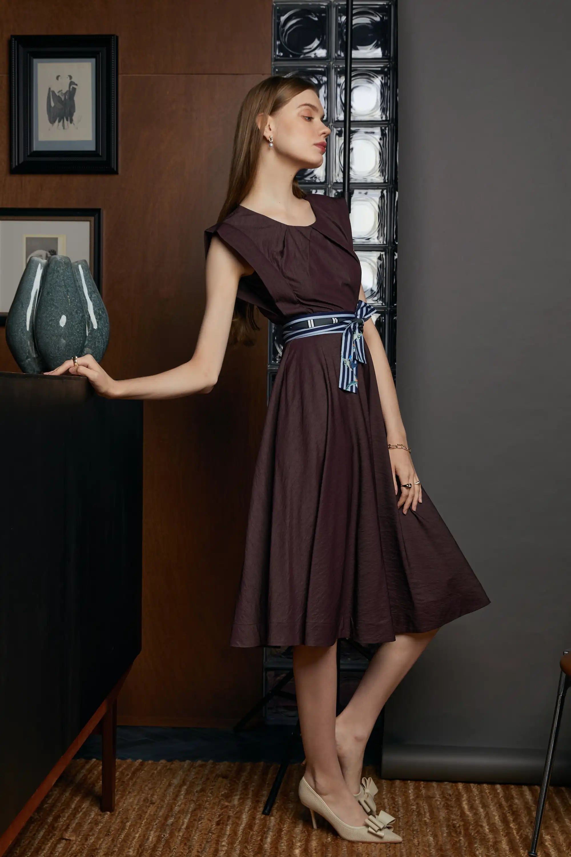 Square Sleeves Fold Dress (Bluebird)