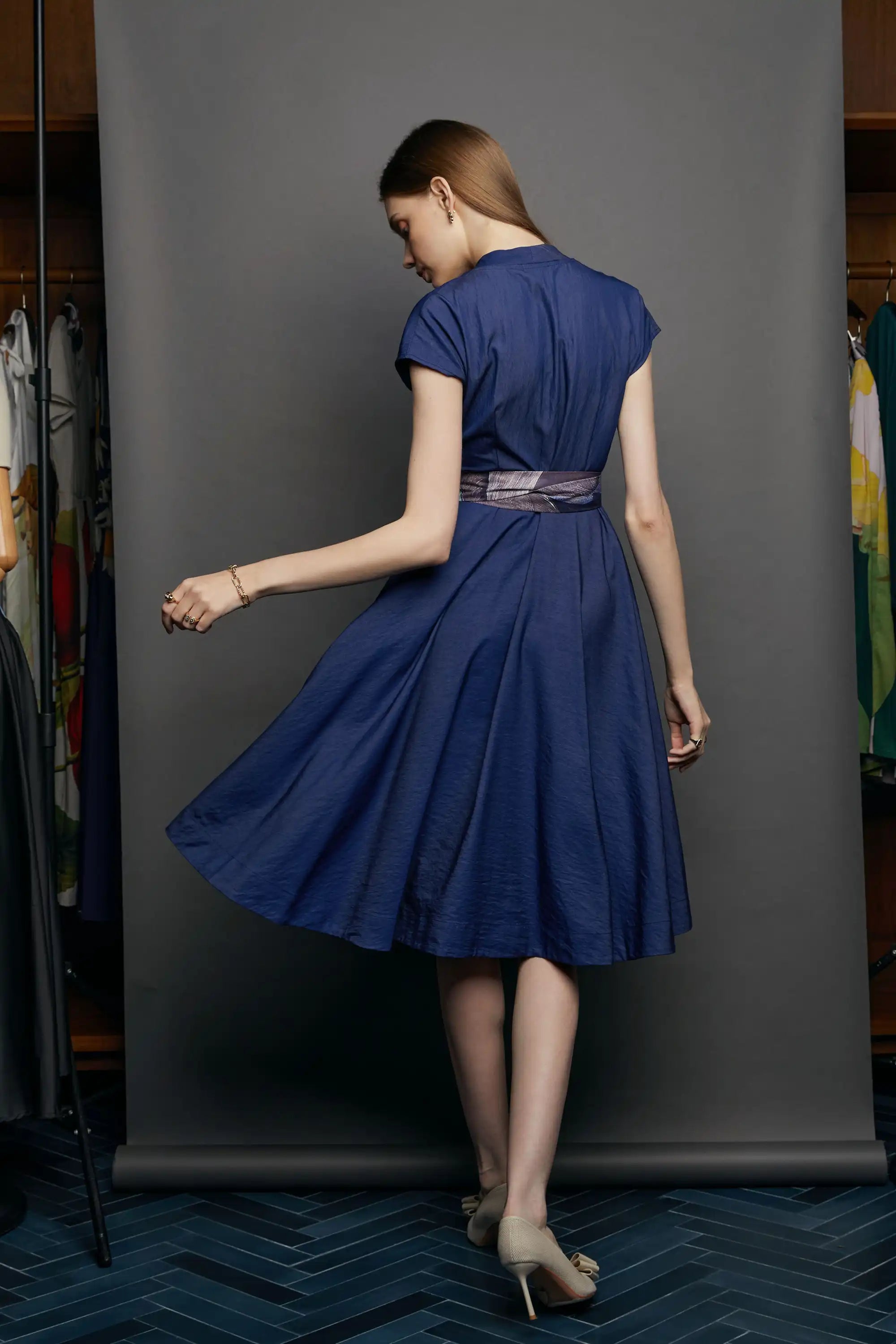 Surplice Fit & Flare Dress – Gull Print | Reckless Ericka