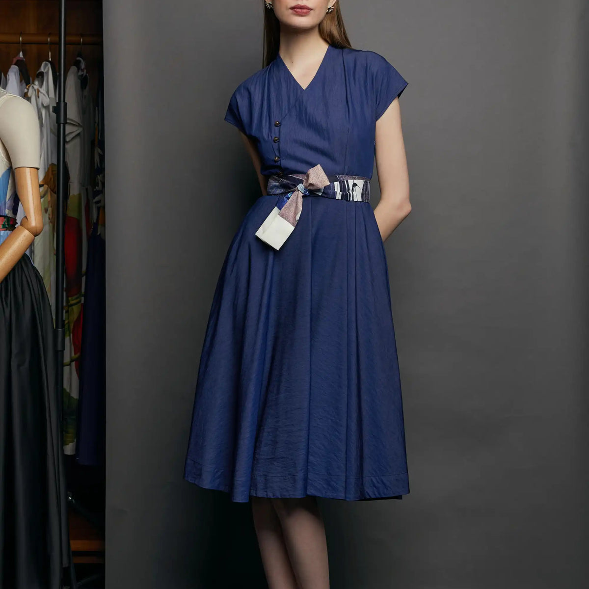 Surplice Fit & Flare Dress – Gull Print | Reckless Ericka