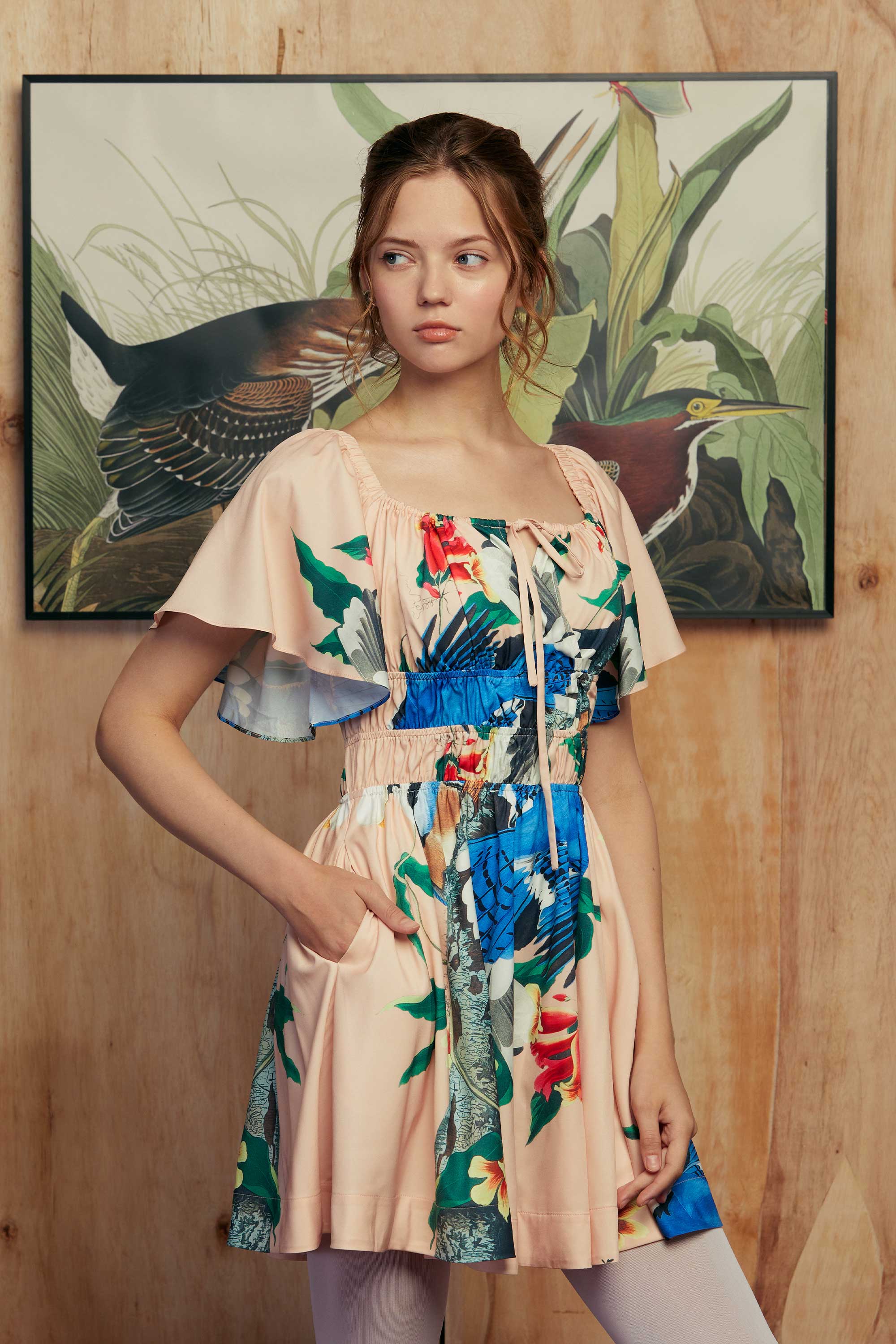 Flutter Sleeve Cottage Mini Dress (Blue Jay)