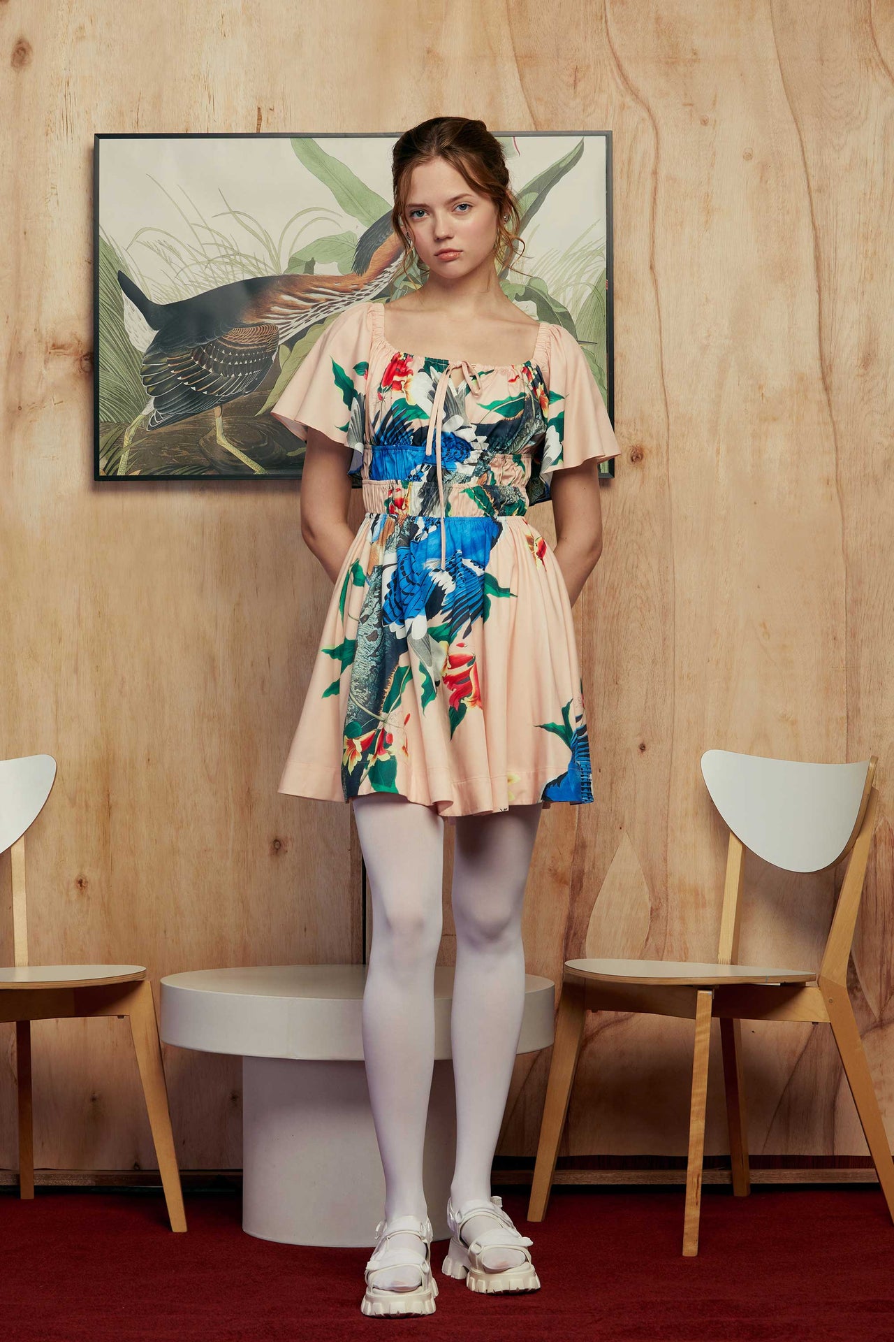 Flutter Sleeve Cottage Mini Dress (Blue Jay)