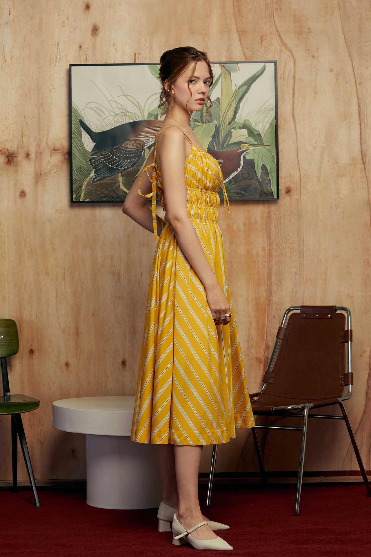 Sleeveless Cottage Midi Dress (Yellow Stripes)