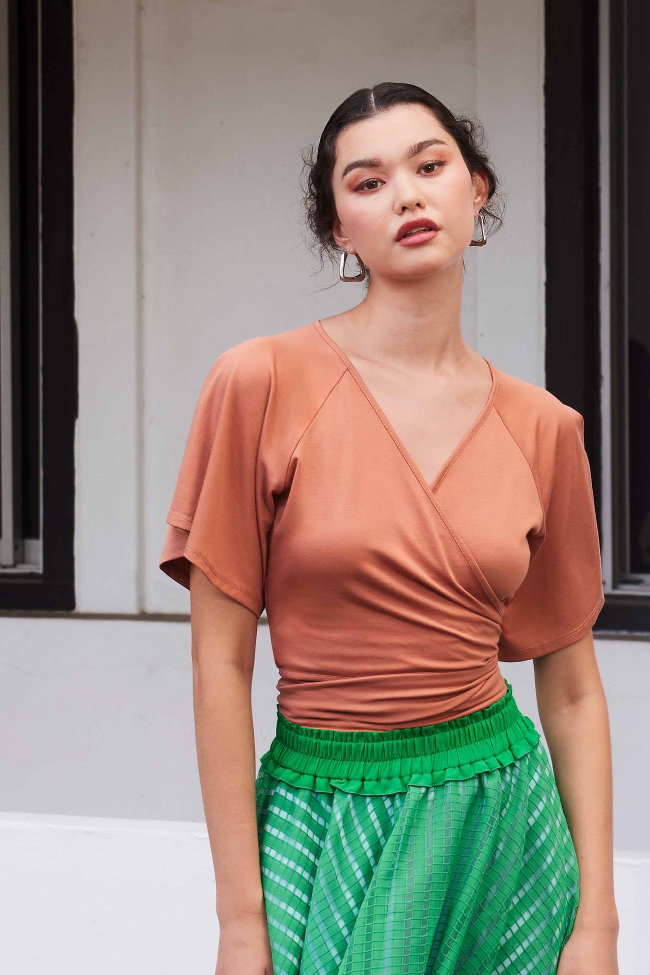 Flutter Sleeve Cropped Wrap Top (Copper)