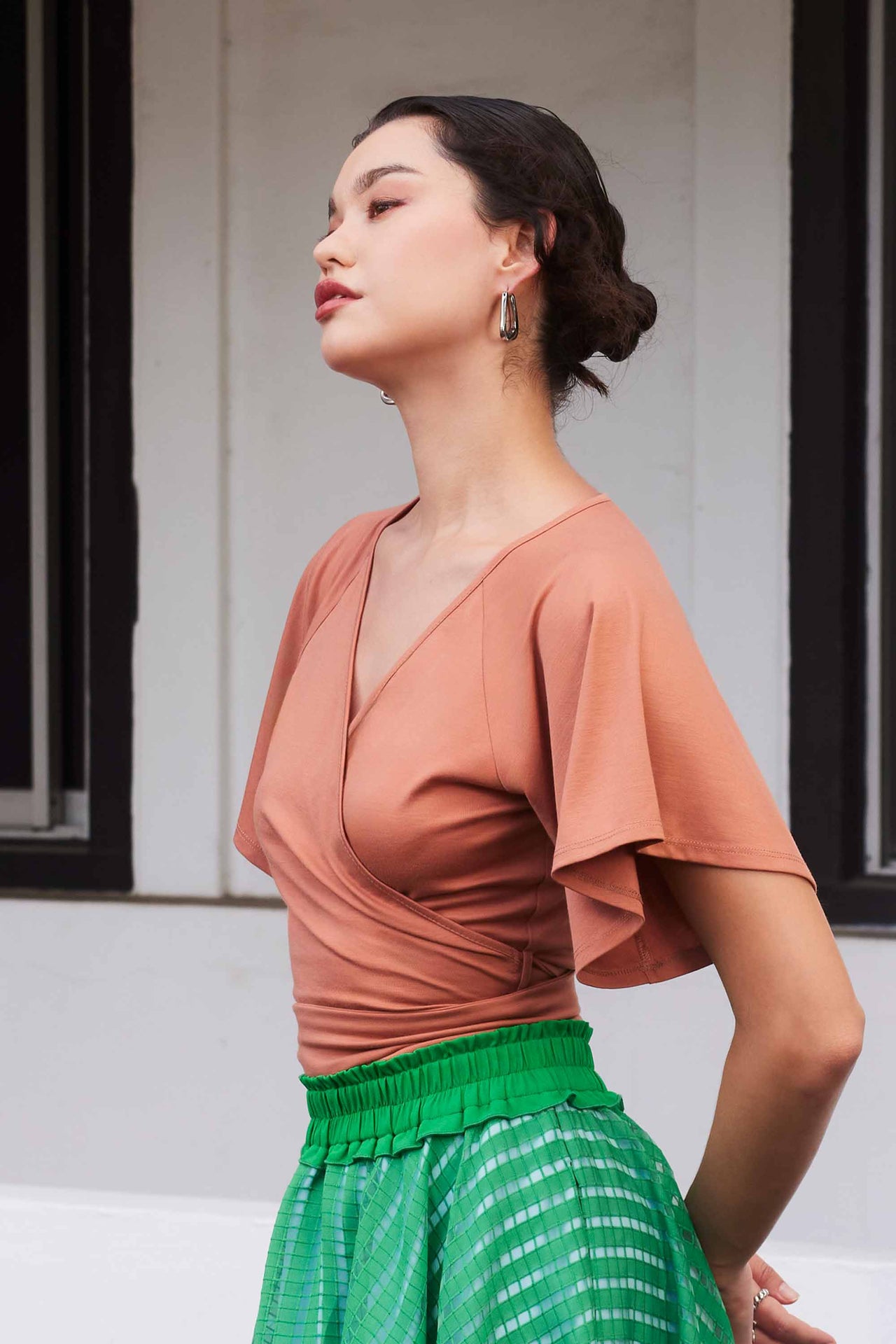 Flutter Sleeve Cropped Wrap Top (Copper)