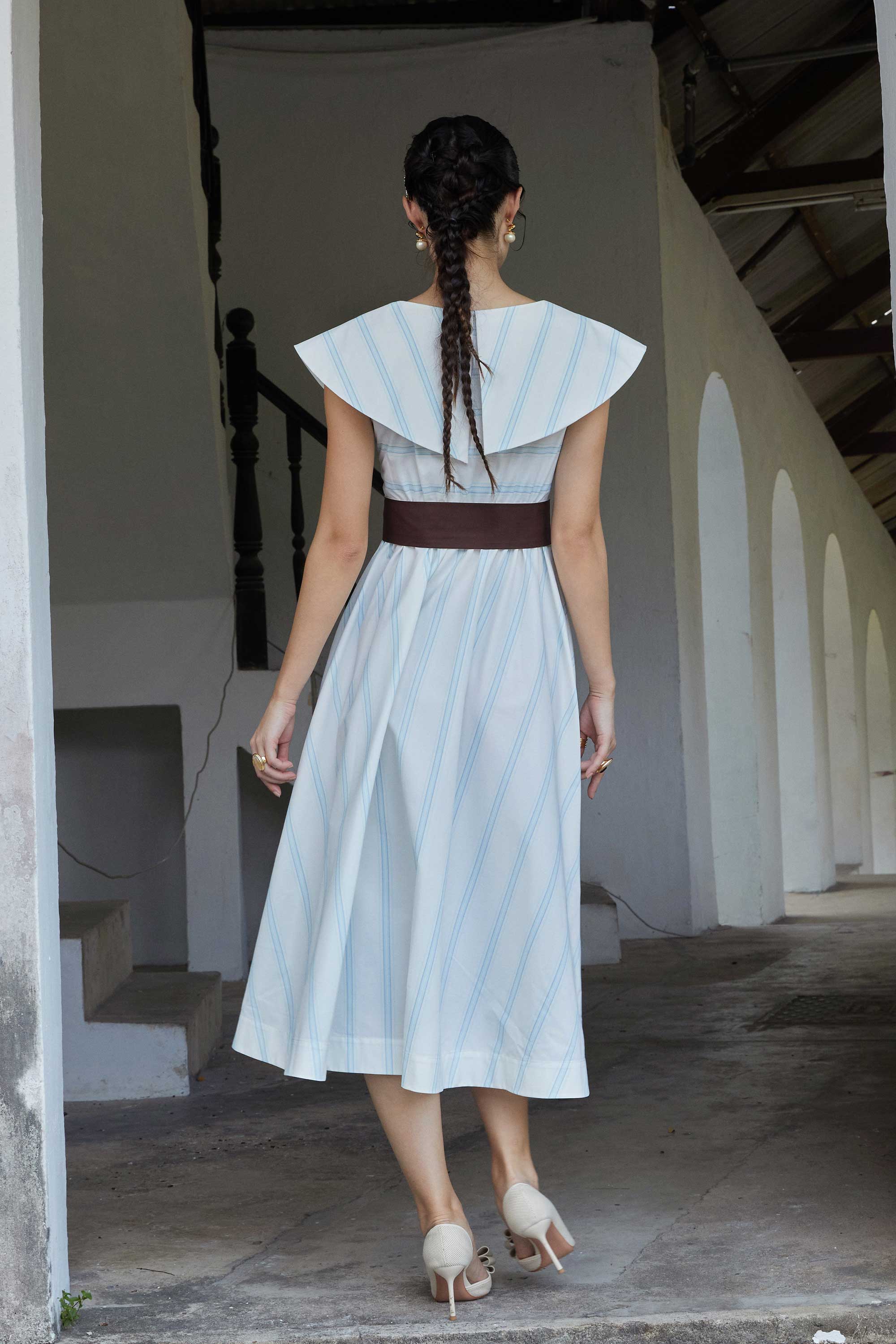 Puritan Collar Fit & Flare Midi Dress (Muse)