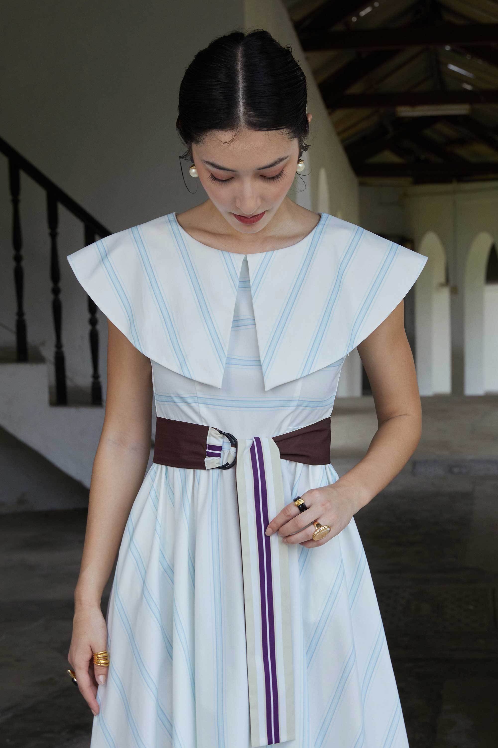 Puritan Collar Fit & Flare Midi Dress (Muse)