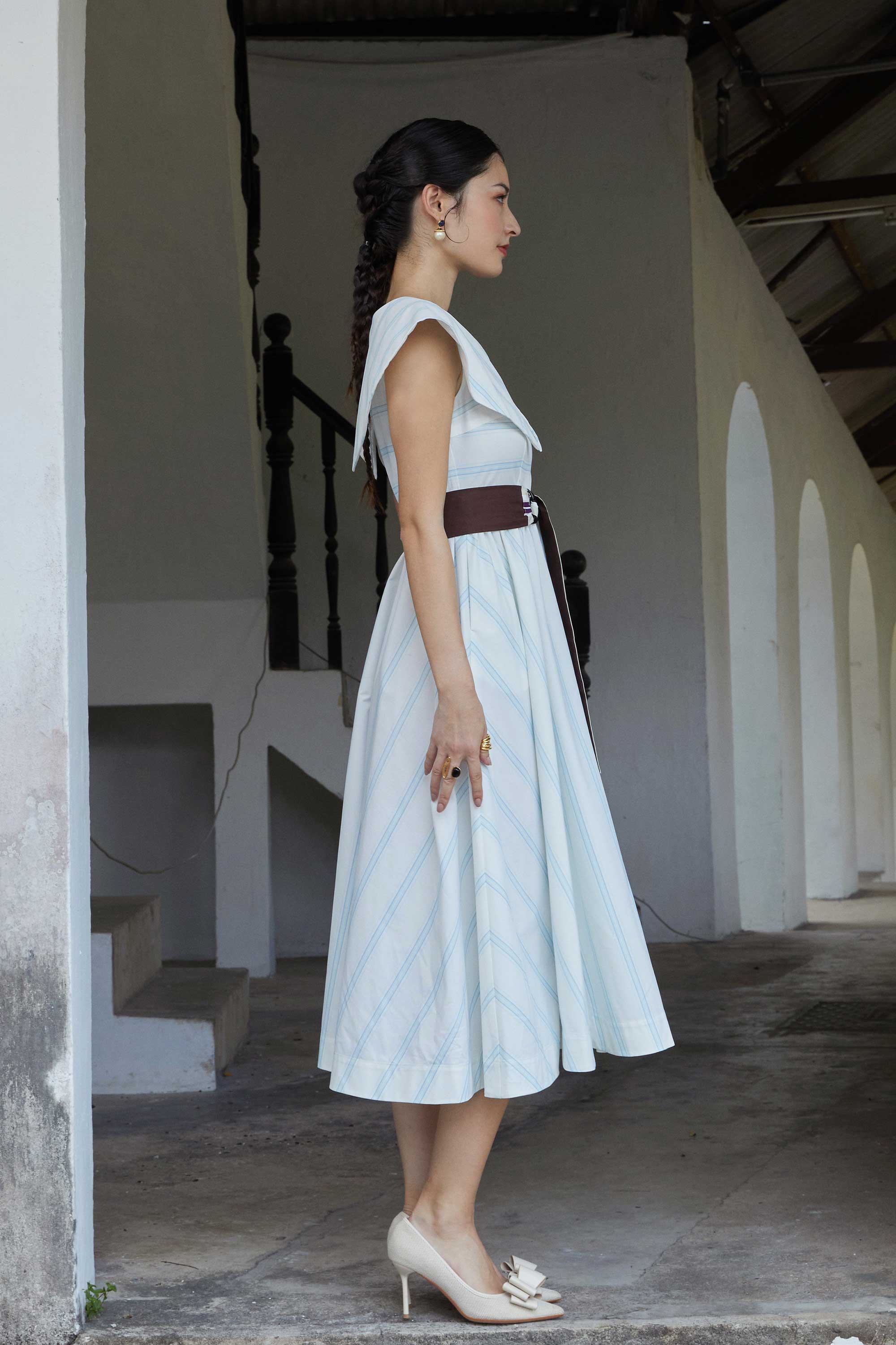 Puritan Collar Fit & Flare Midi Dress (Muse)