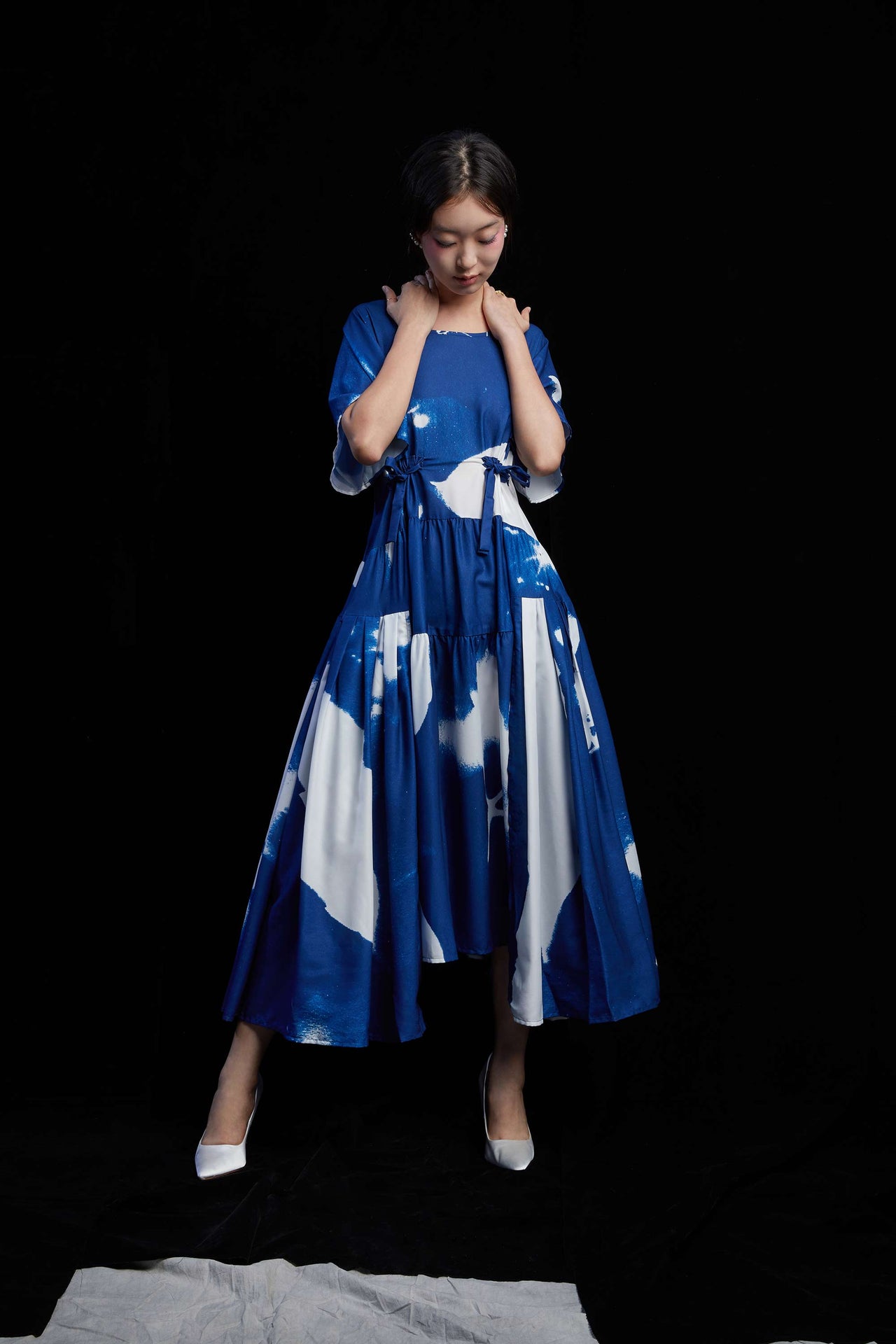 Flutter Sleeve Billowing Maxi Dress (Blue Cyanotype)