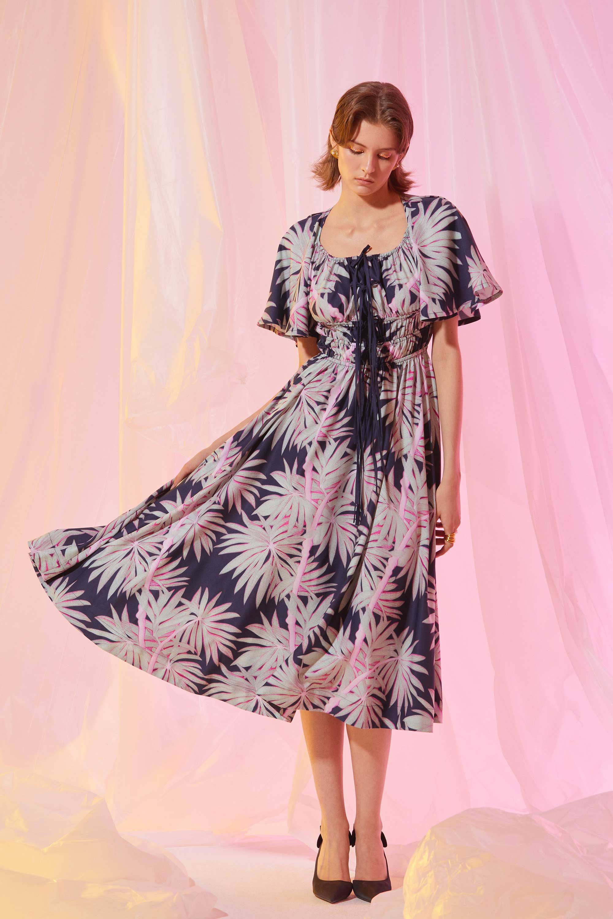 Flutter Sleeves Cottage Midi Dress (Illusion)