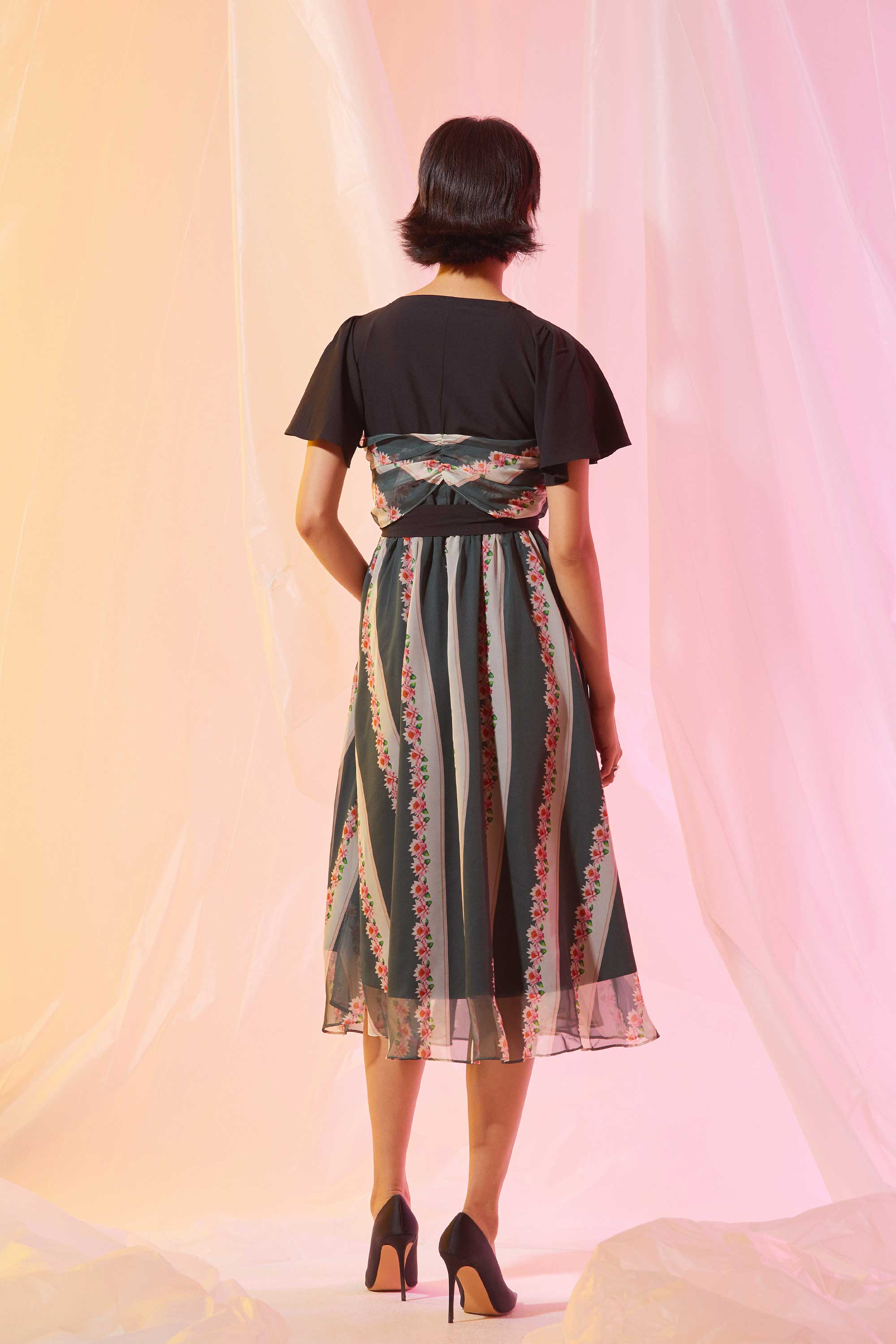 Interlace Flutter Sleeves Fit & Flare Dress (Eclipse)