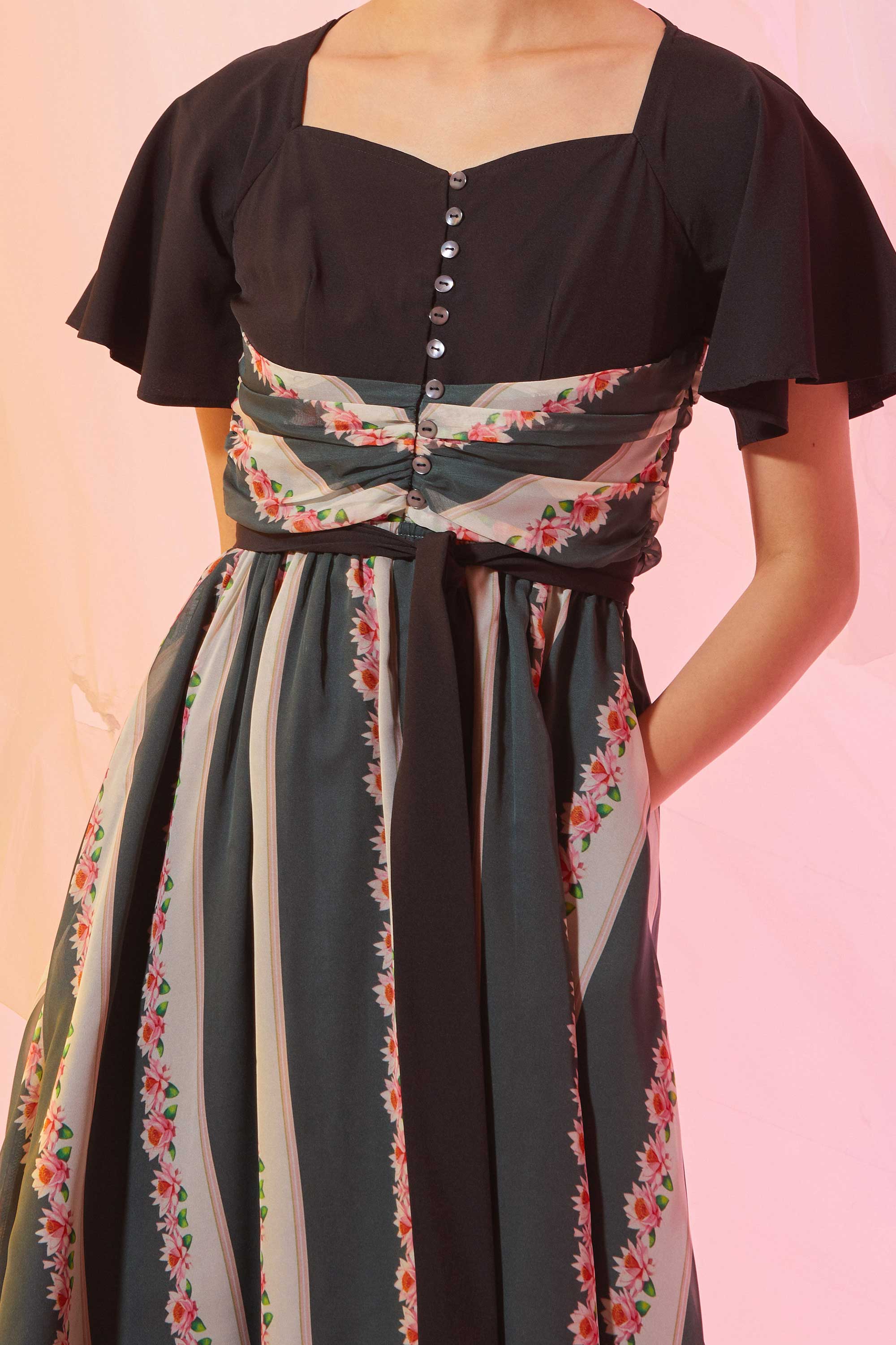 Interlace Flutter Sleeves Fit & Flare Dress (Eclipse)
