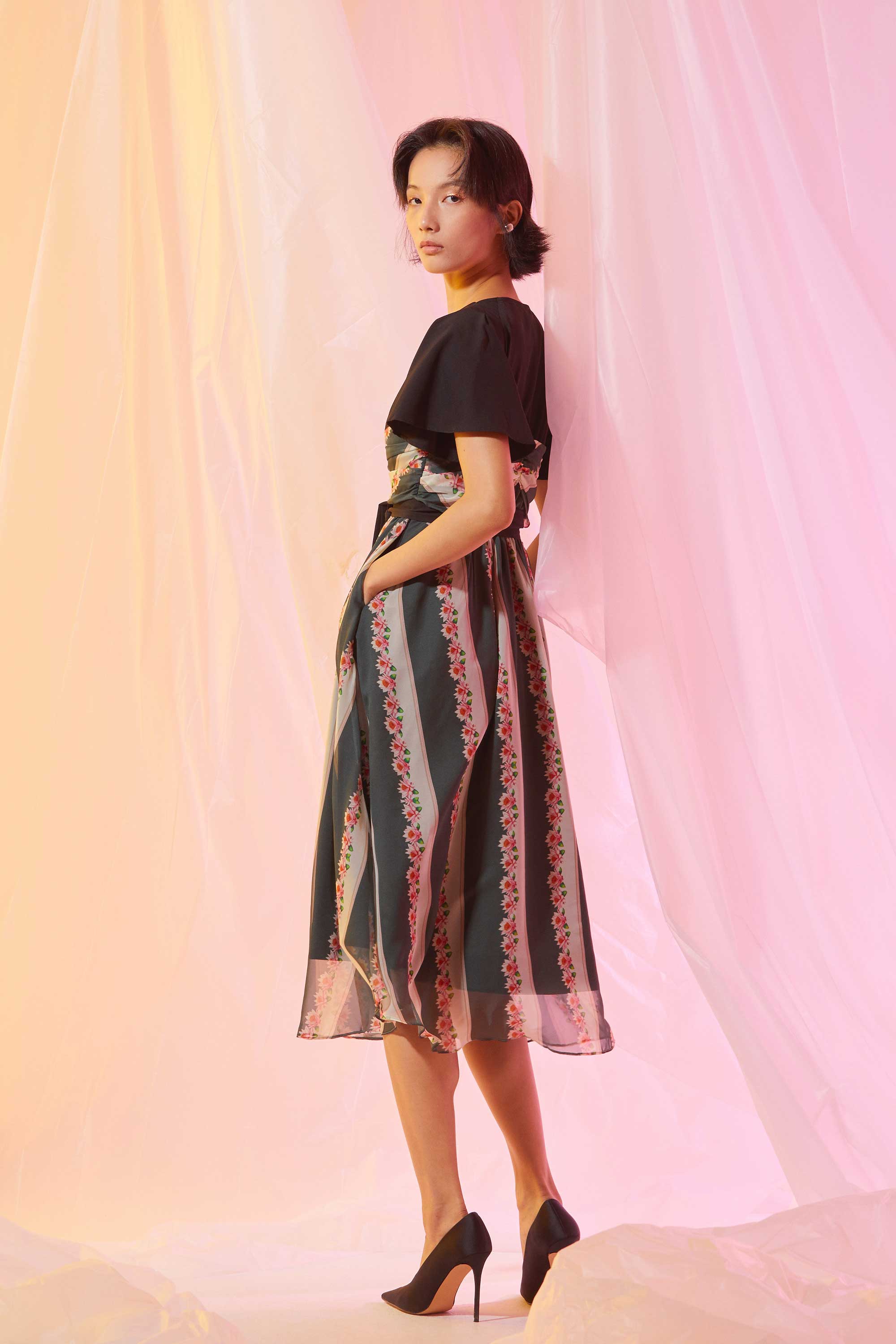 Interlace Flutter Sleeves Fit & Flare Dress (Eclipse)