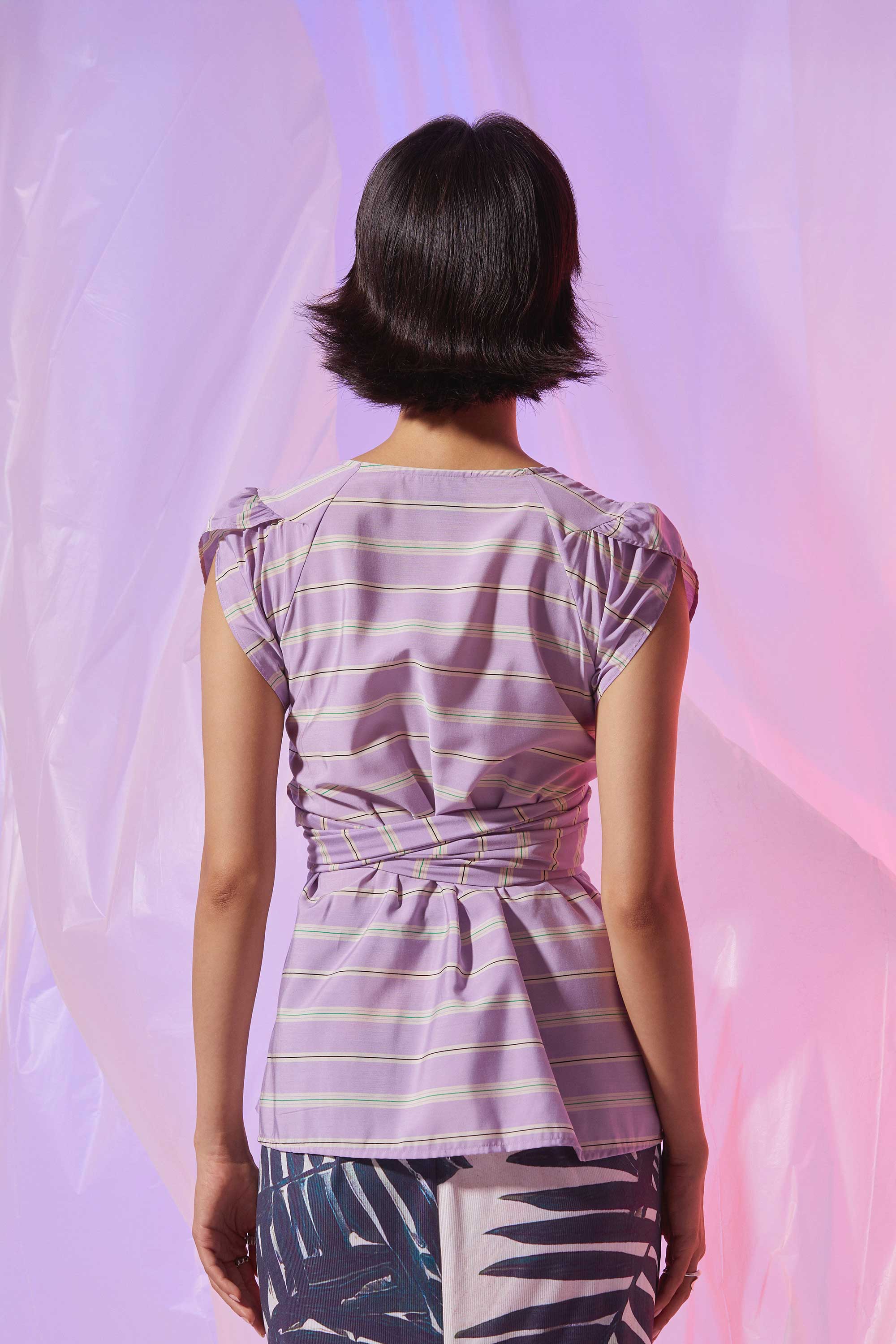 Criss-Cross Tulip Top (Lavender Stripes)