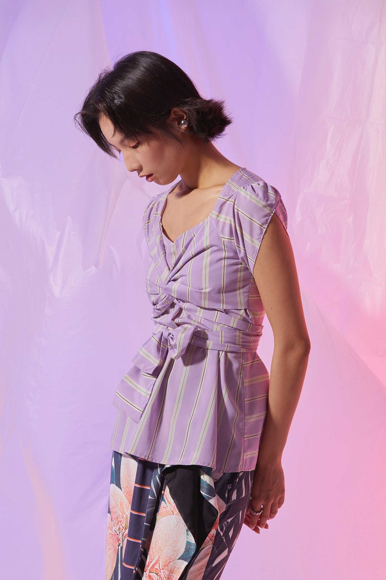 Criss-Cross Tulip Top (Lavender Stripes)