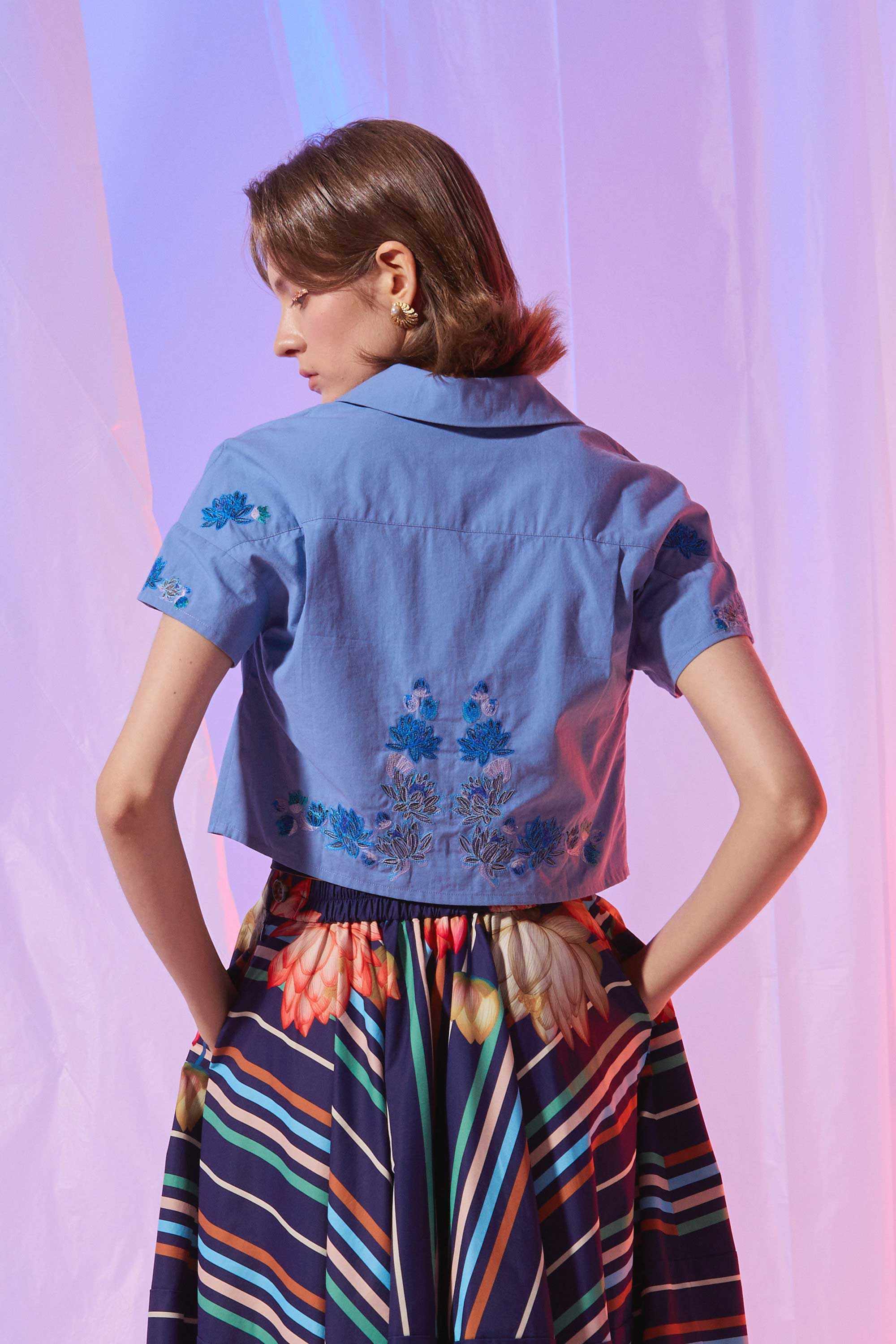 Embroidered Cropped Cuban Top (Halo)