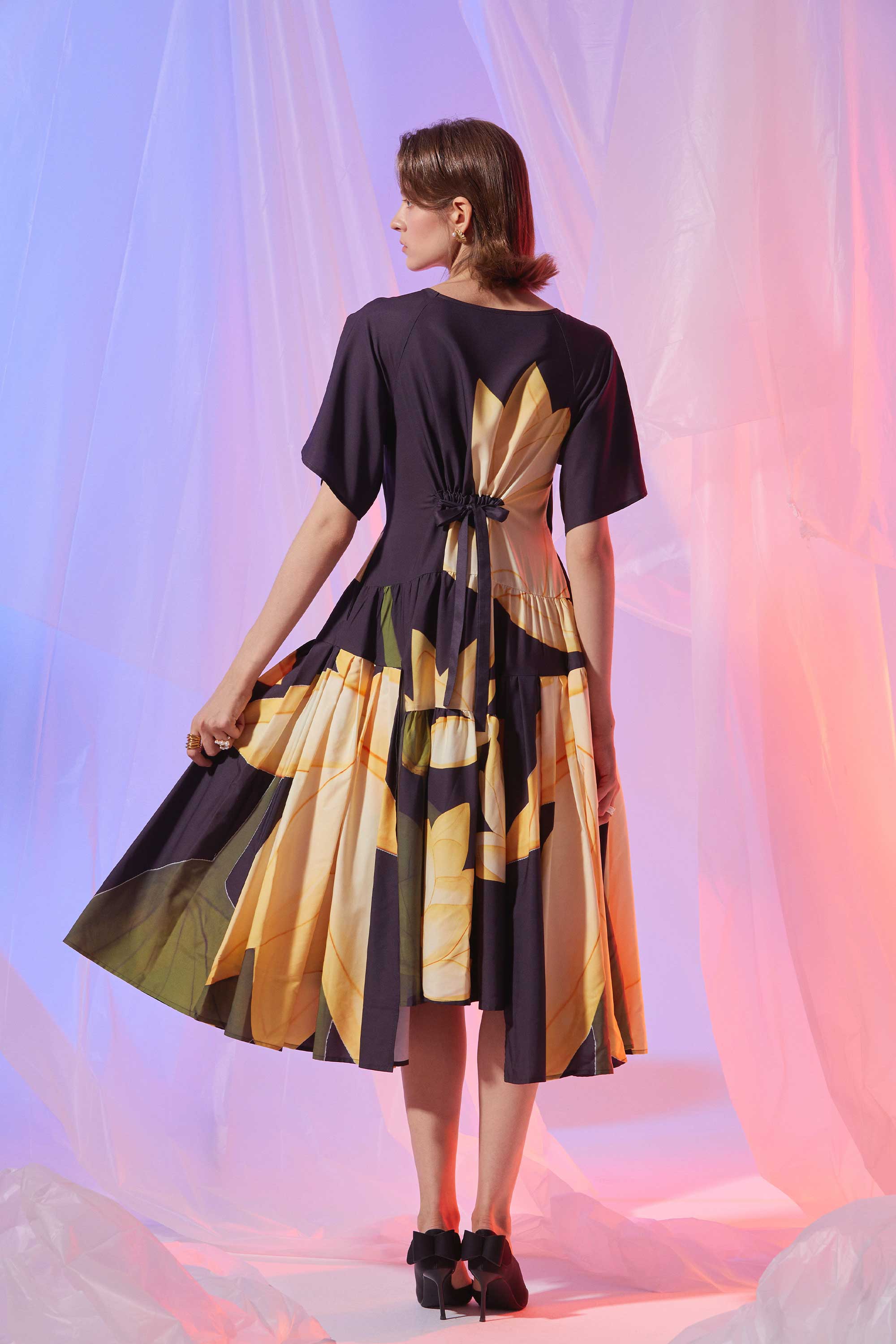 Flutter Sleeves Billowing Tea Dress (Vivid)