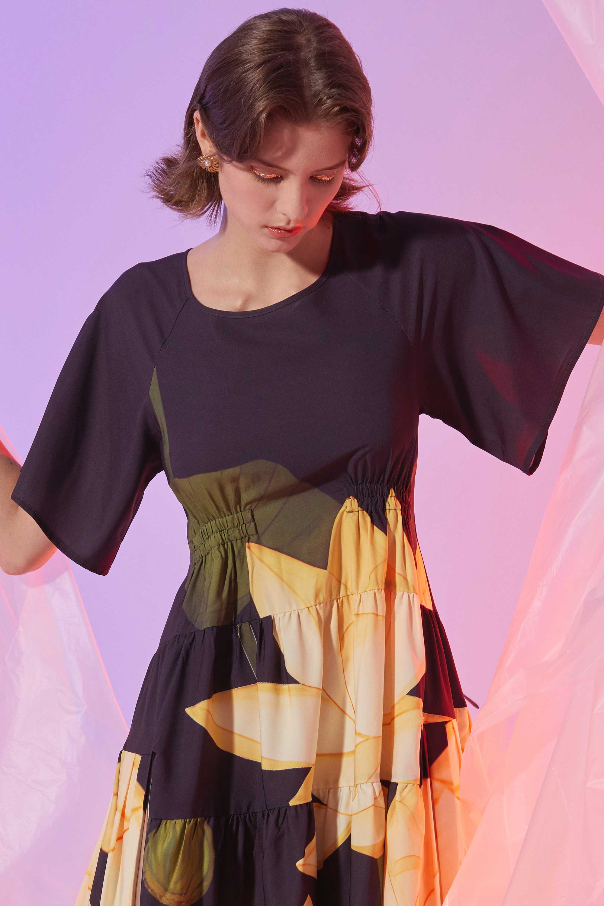 Flutter Sleeves Billowing Tea Dress (Vivid)