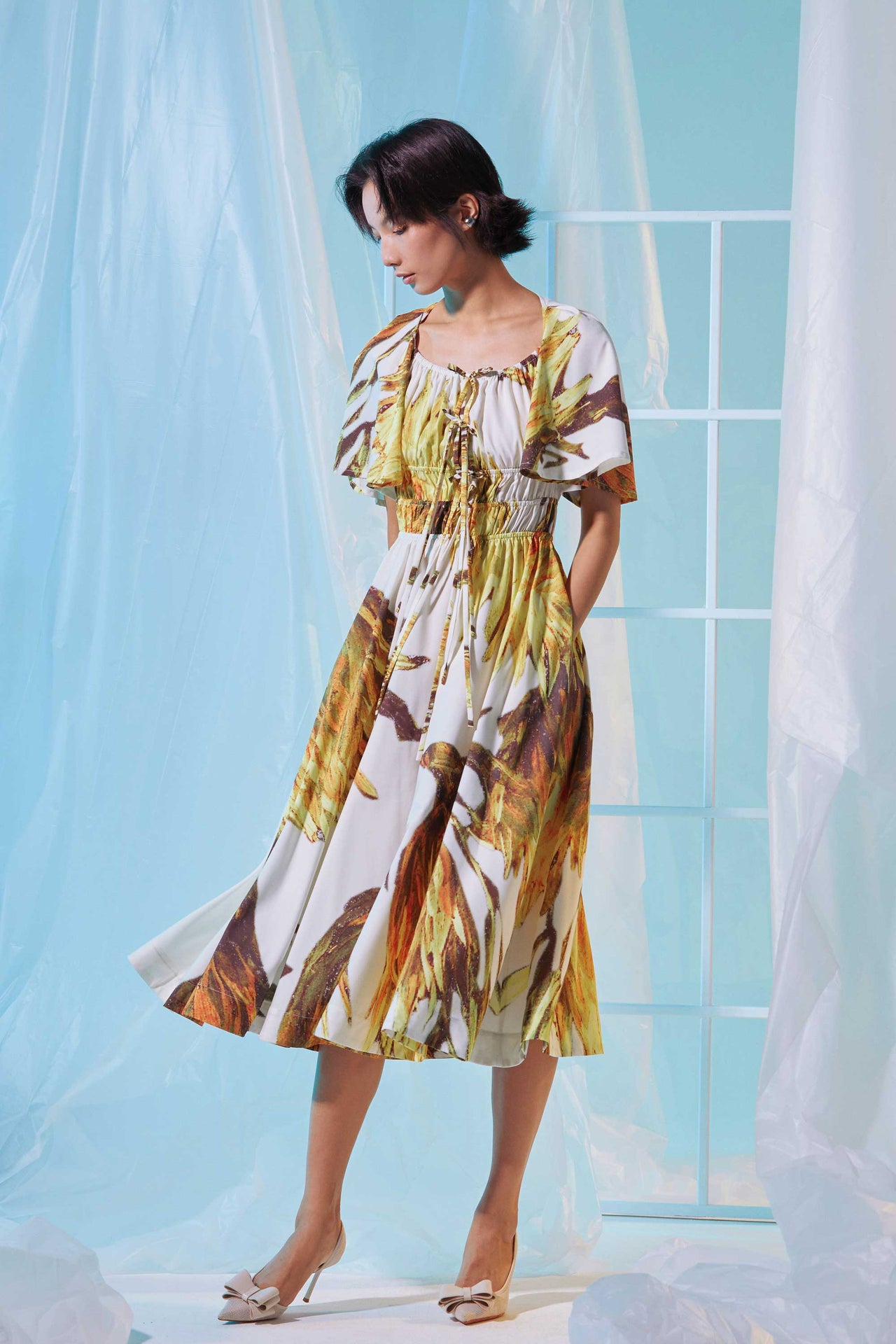 Flutter Sleeves Cottage Midi Dress (Present)