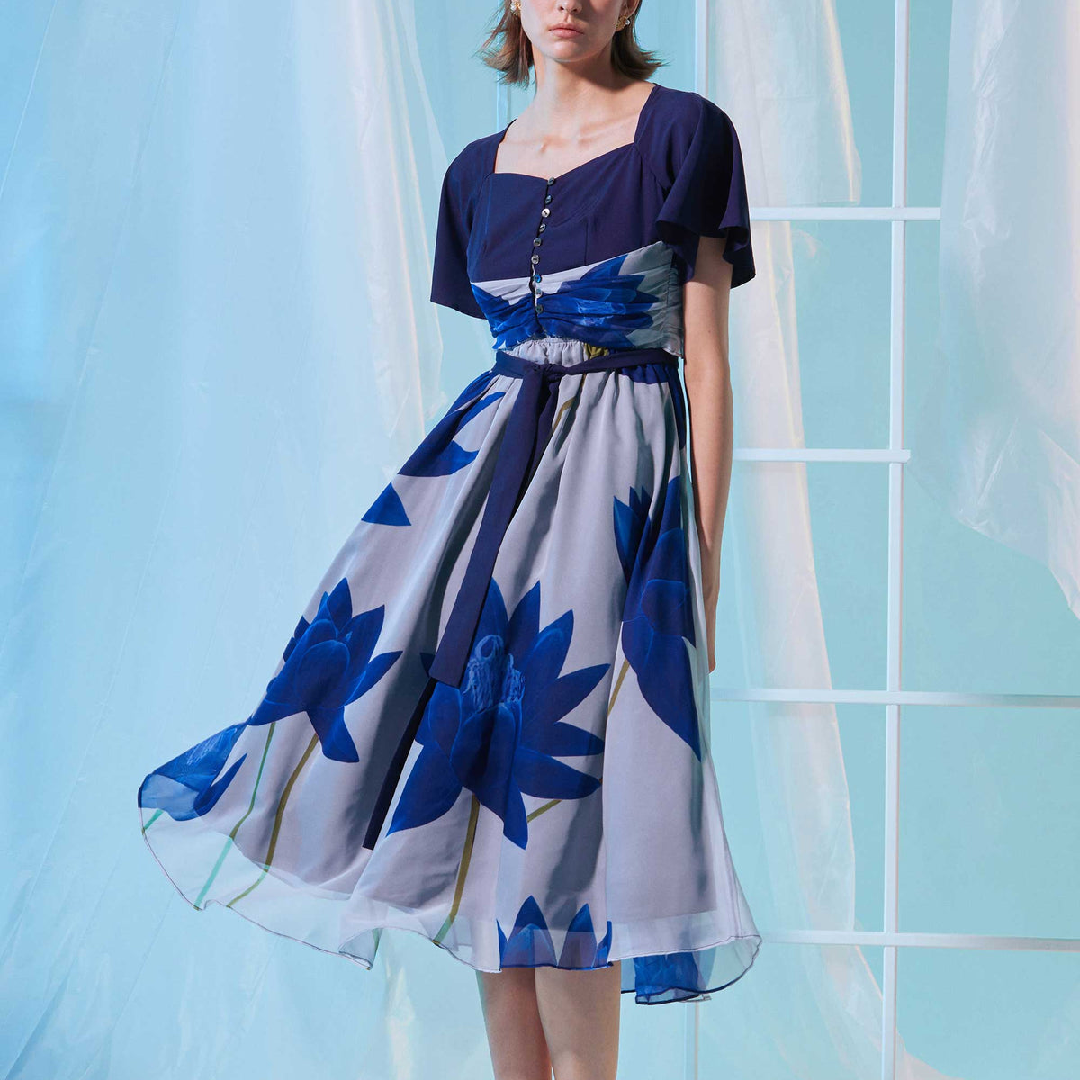 Interlace Flutter Sleeves Fit & Flare Dress (Chroma) Interlace Flutter Sleeves Fit & Flare Dress (Chroma)
