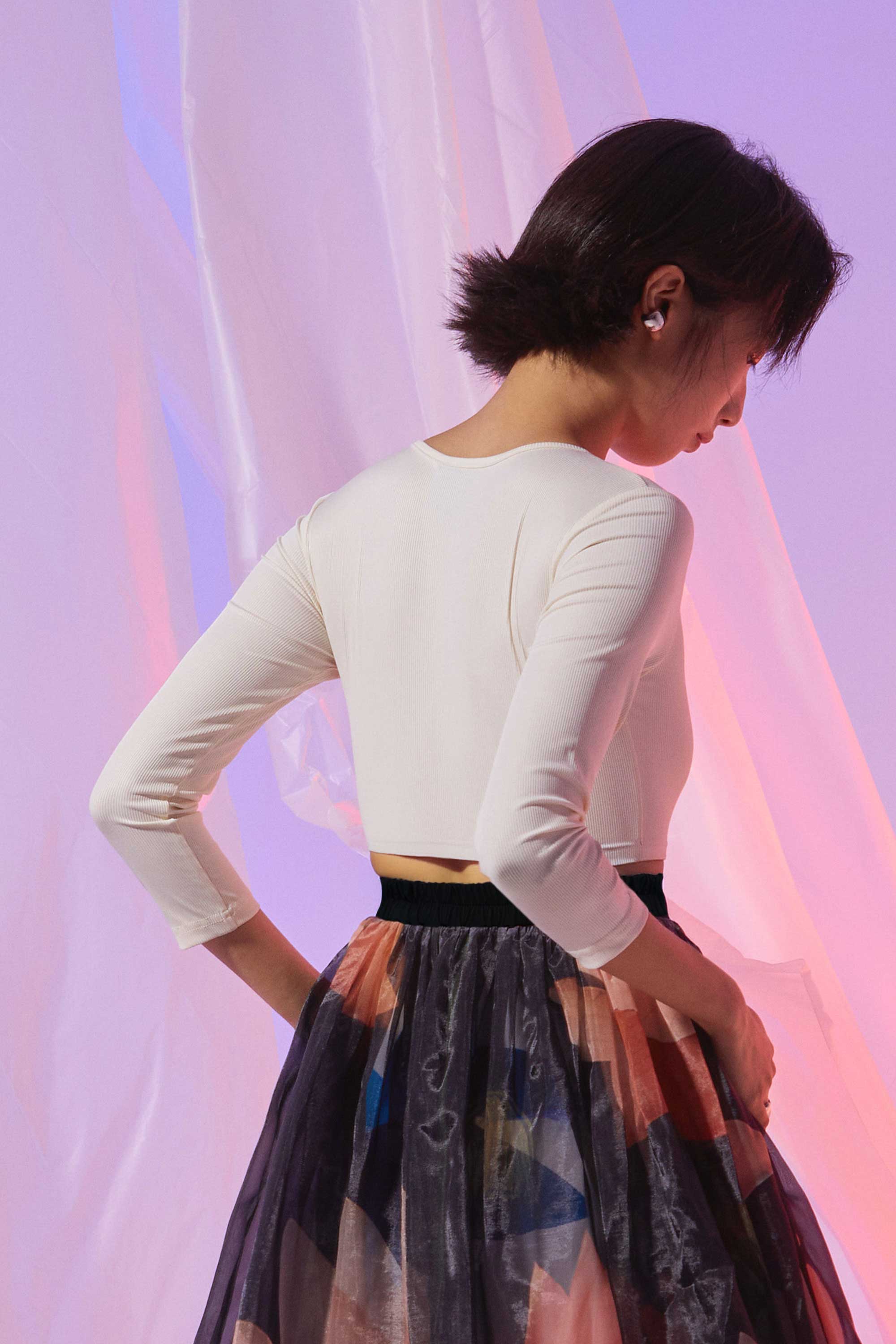 Ribbed ¾ Sleeves Top (Ecru)