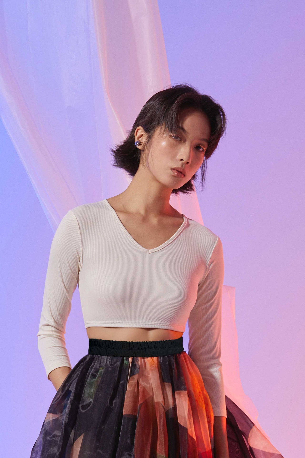 Ribbed ¾ Sleeves Top (Ecru)