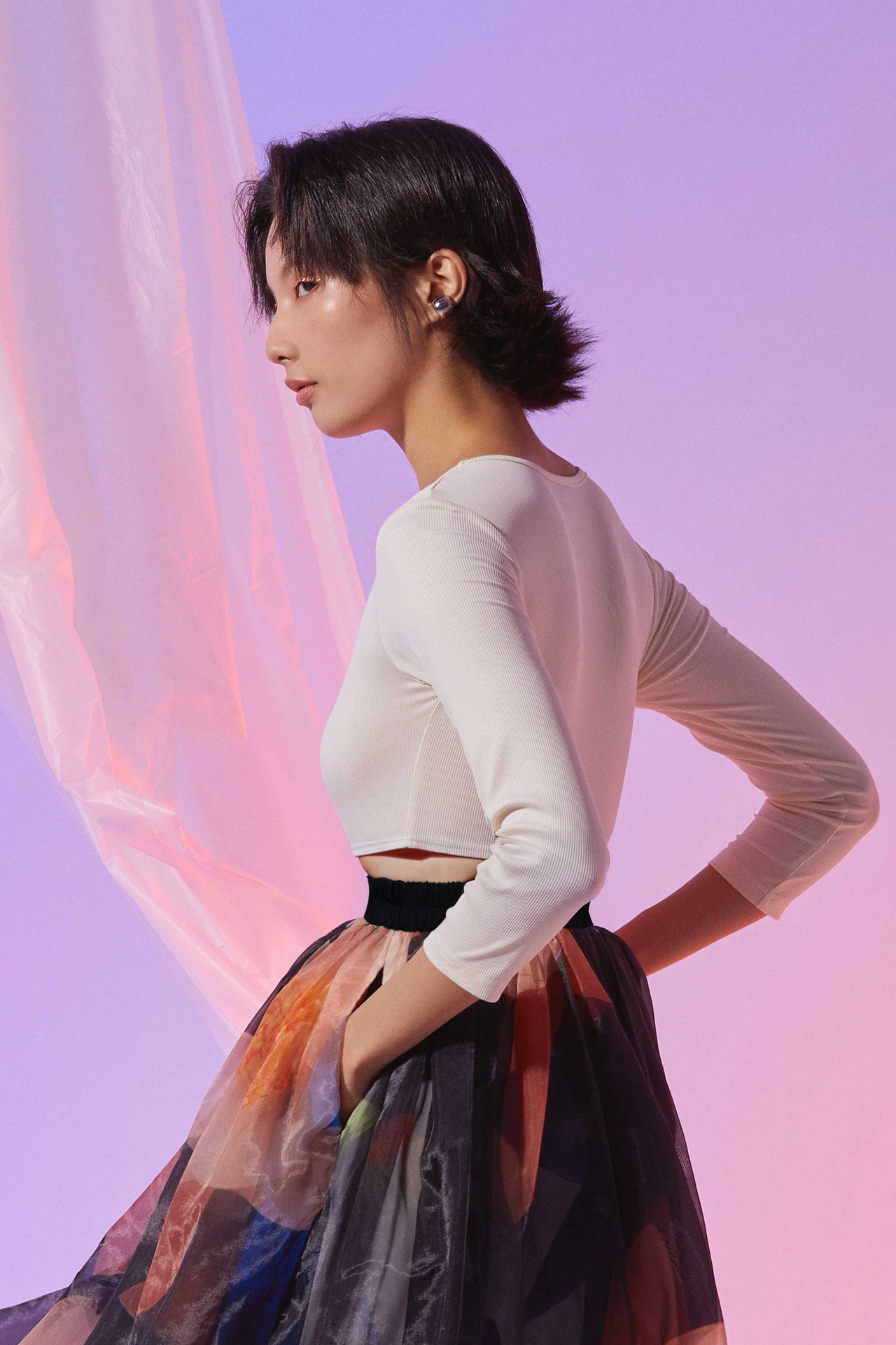 Ribbed ¾ Sleeves Top (Ecru)