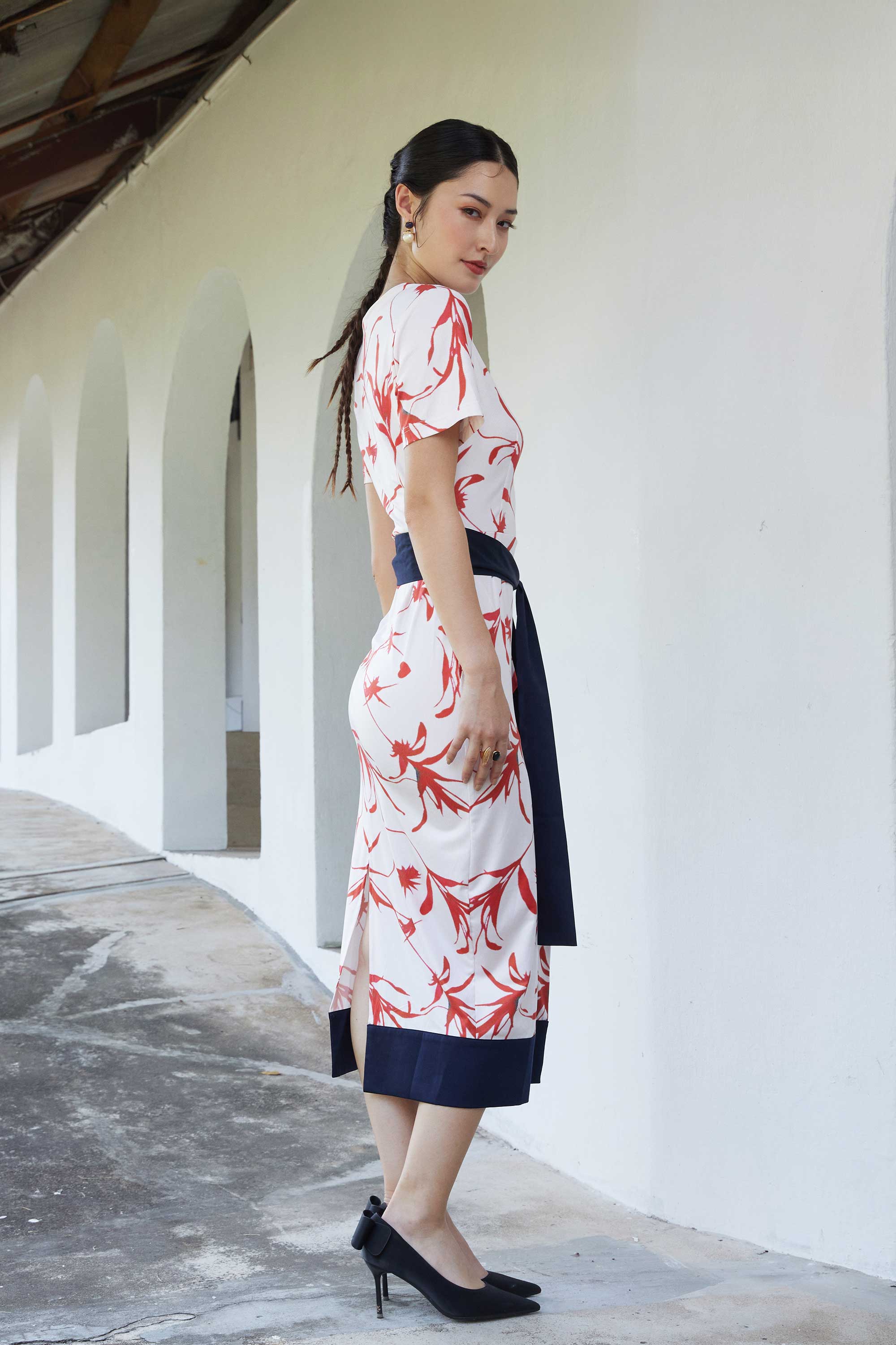 Draped Pencil Midi Dress (Wander)