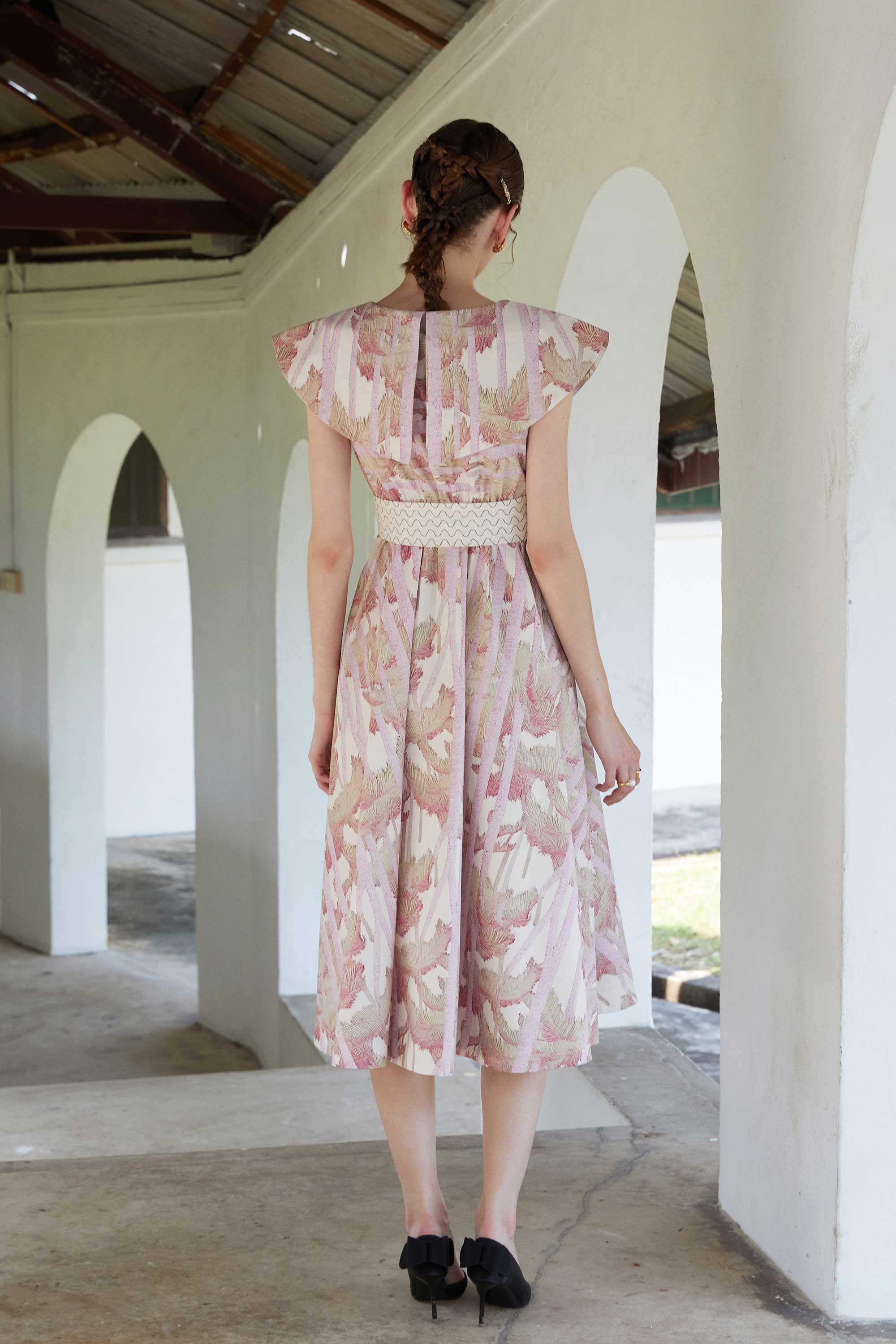 Puritan Collar Fit & Flare Midi Dress (Lucid)