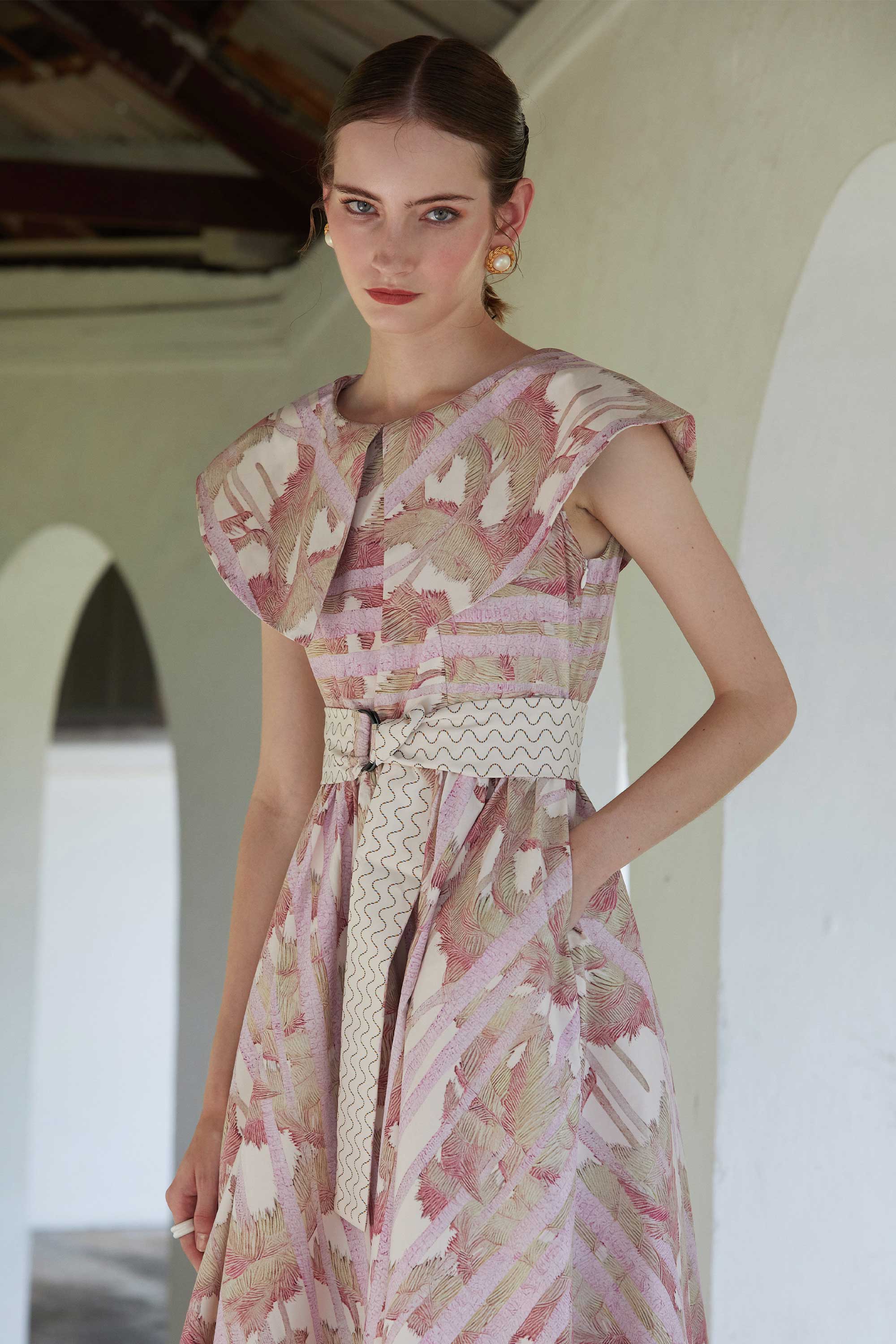 Puritan Collar Fit & Flare Midi Dress (Lucid)