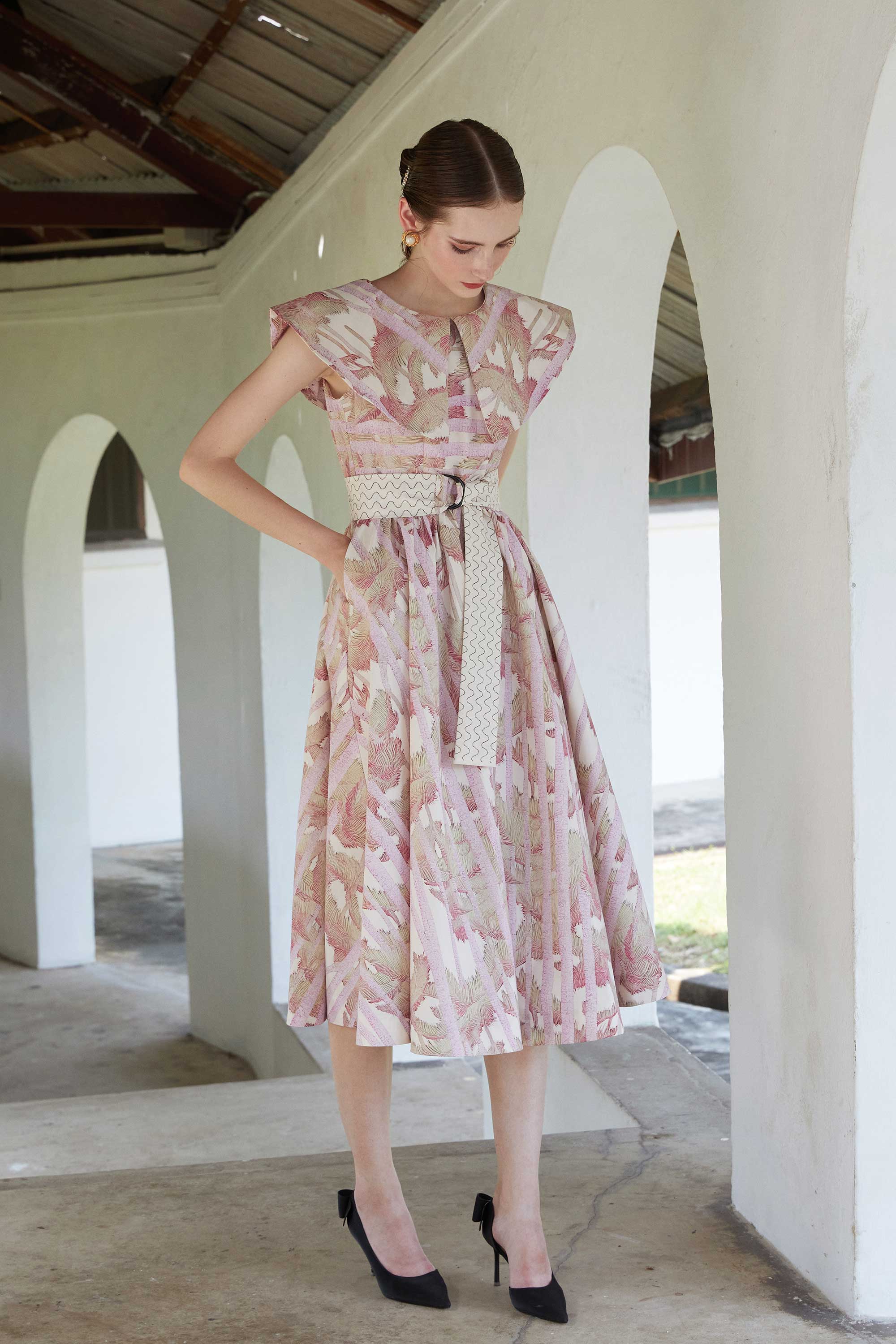 Puritan Collar Fit & Flare Midi Dress (Lucid)