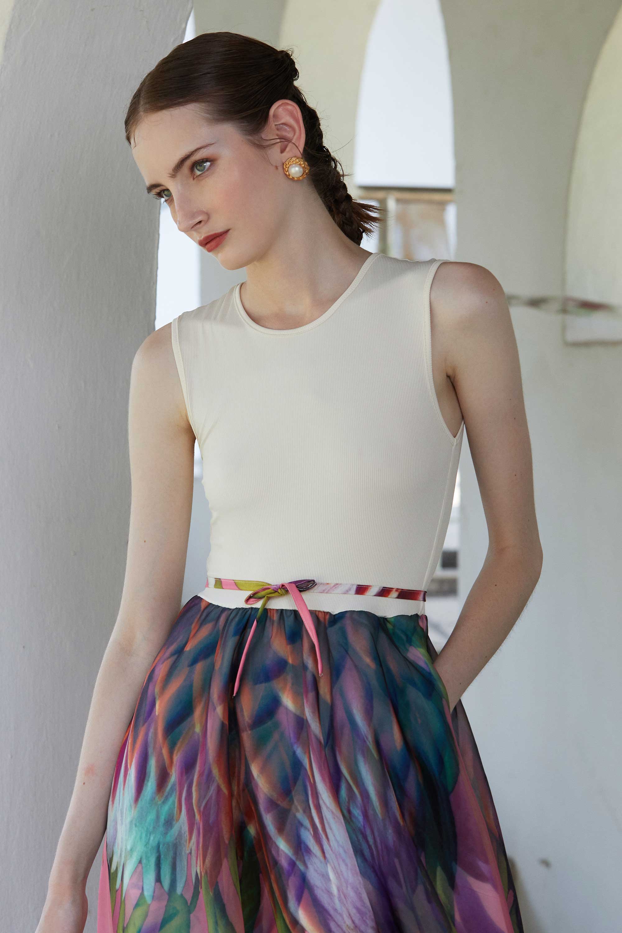 Ribbed Sleeveless Drawstring Swing Dress (Sanctuary)