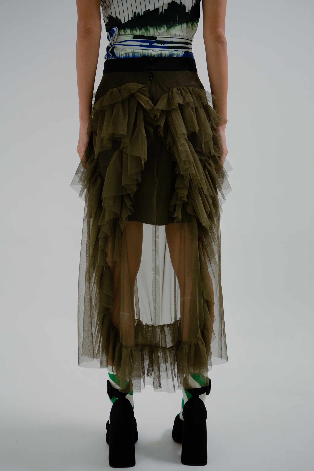 Undulating Tulle Skirt (Olive)