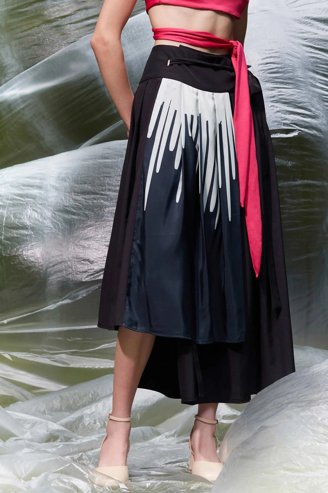 Asymmetric Wrap Midi Skirt (Distances)