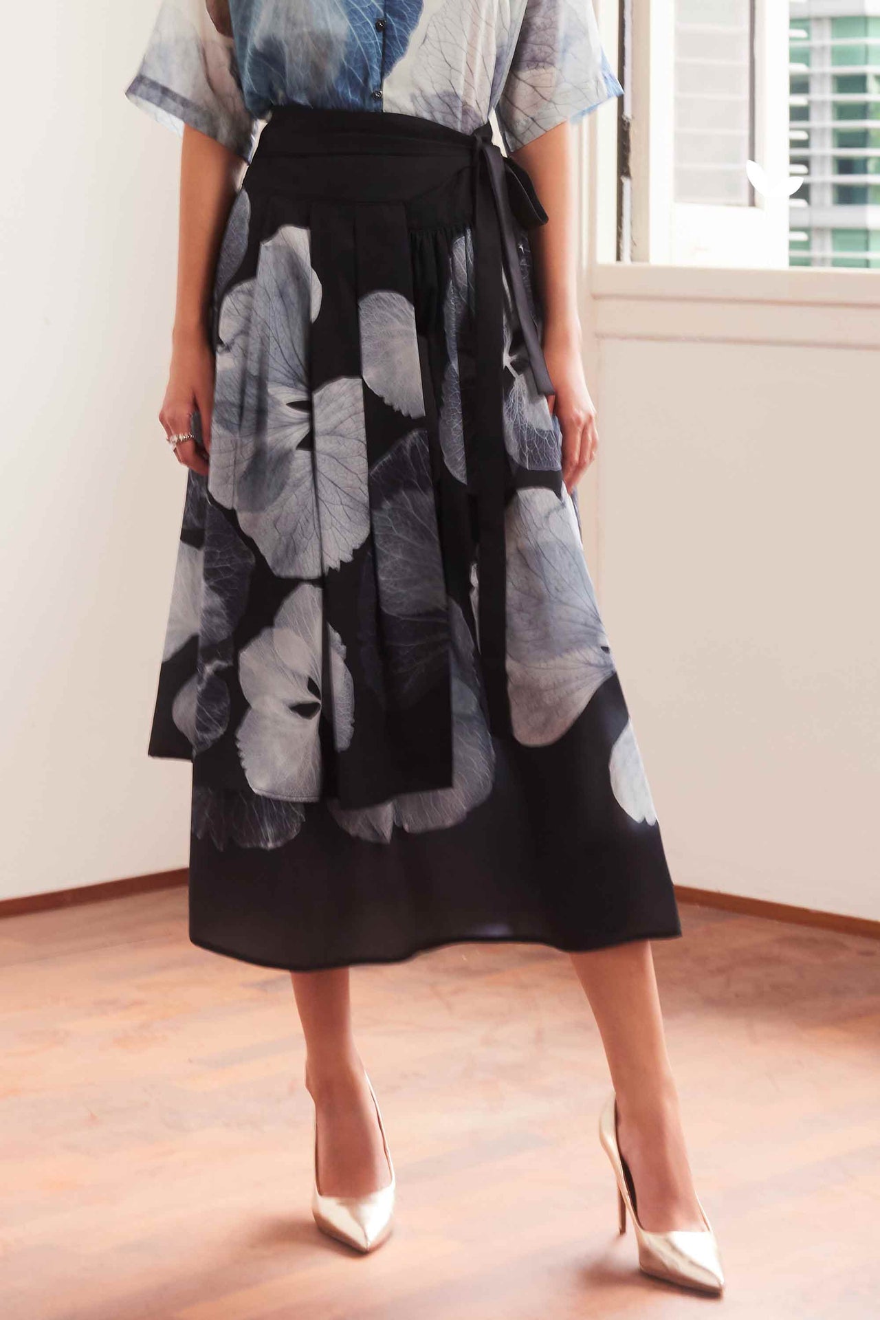 Asymmetric Wrap Midi Skirt (Hydrangea)
