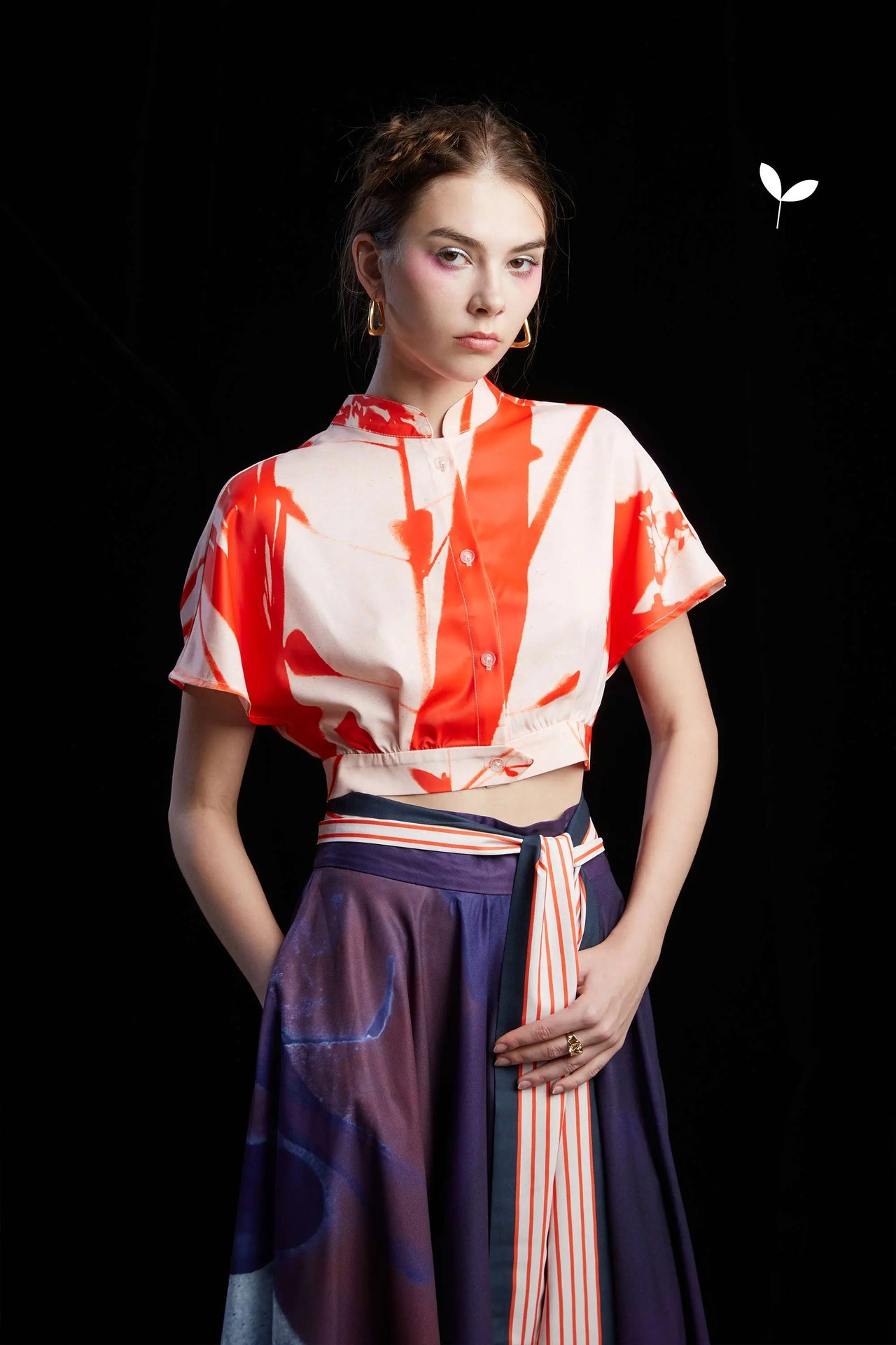 PRE-ORDER: Chinese Collar Cropped Top (Orange Cyanotype)