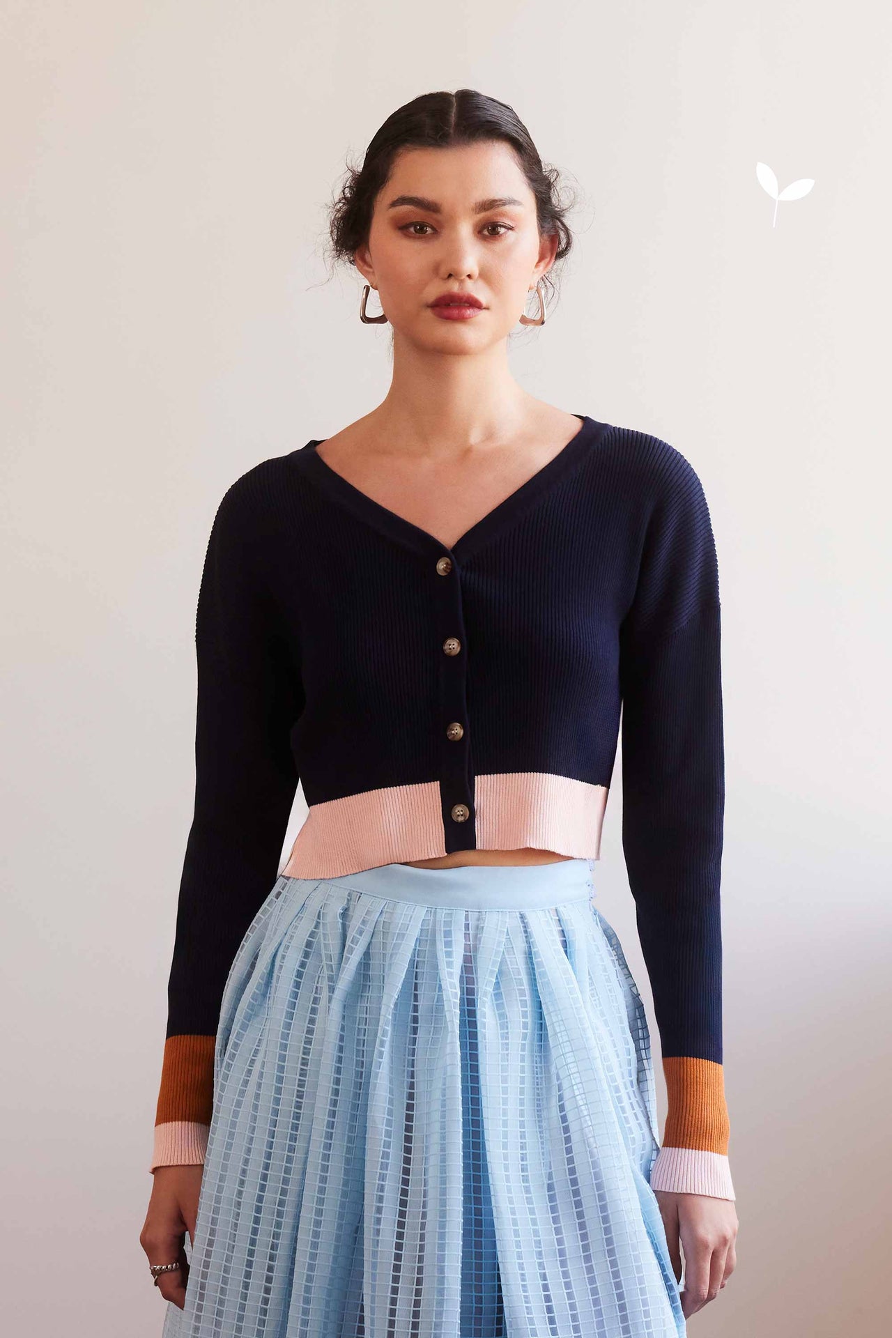 Button Down Cropped Knit (Navy)