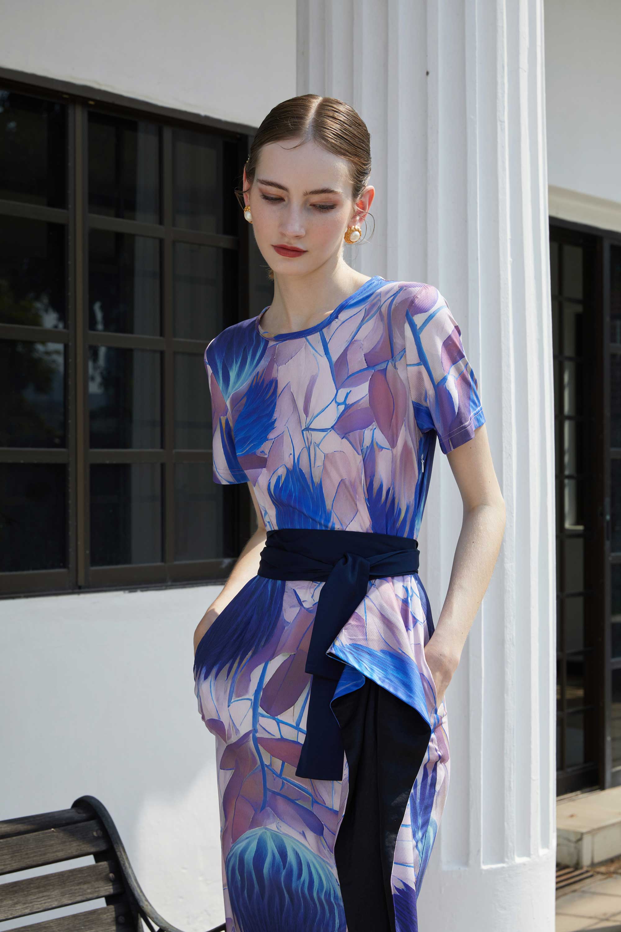 Draped Pencil Midi Dress (Ephemeral)