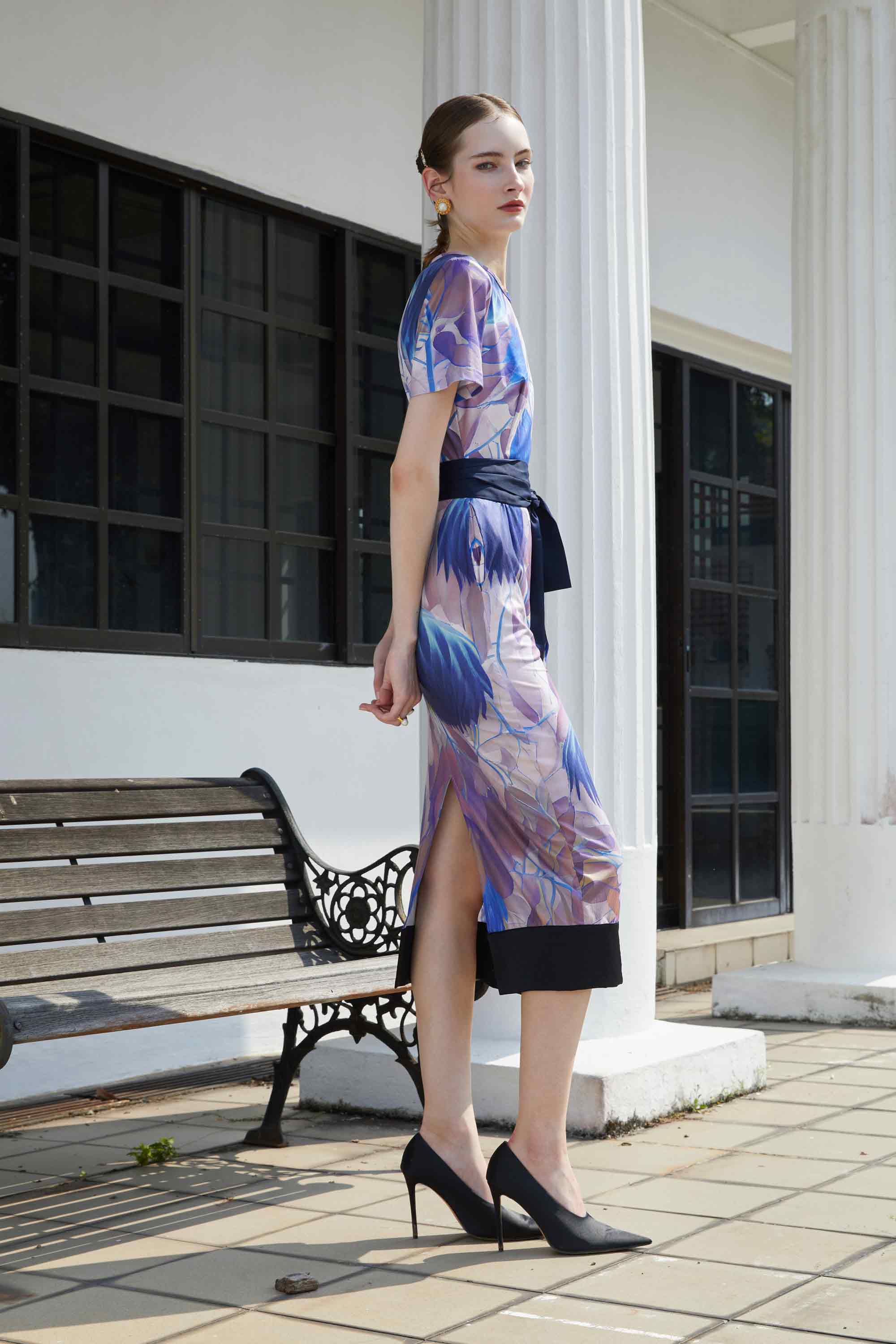 Draped Pencil Midi Dress (Ephemeral)