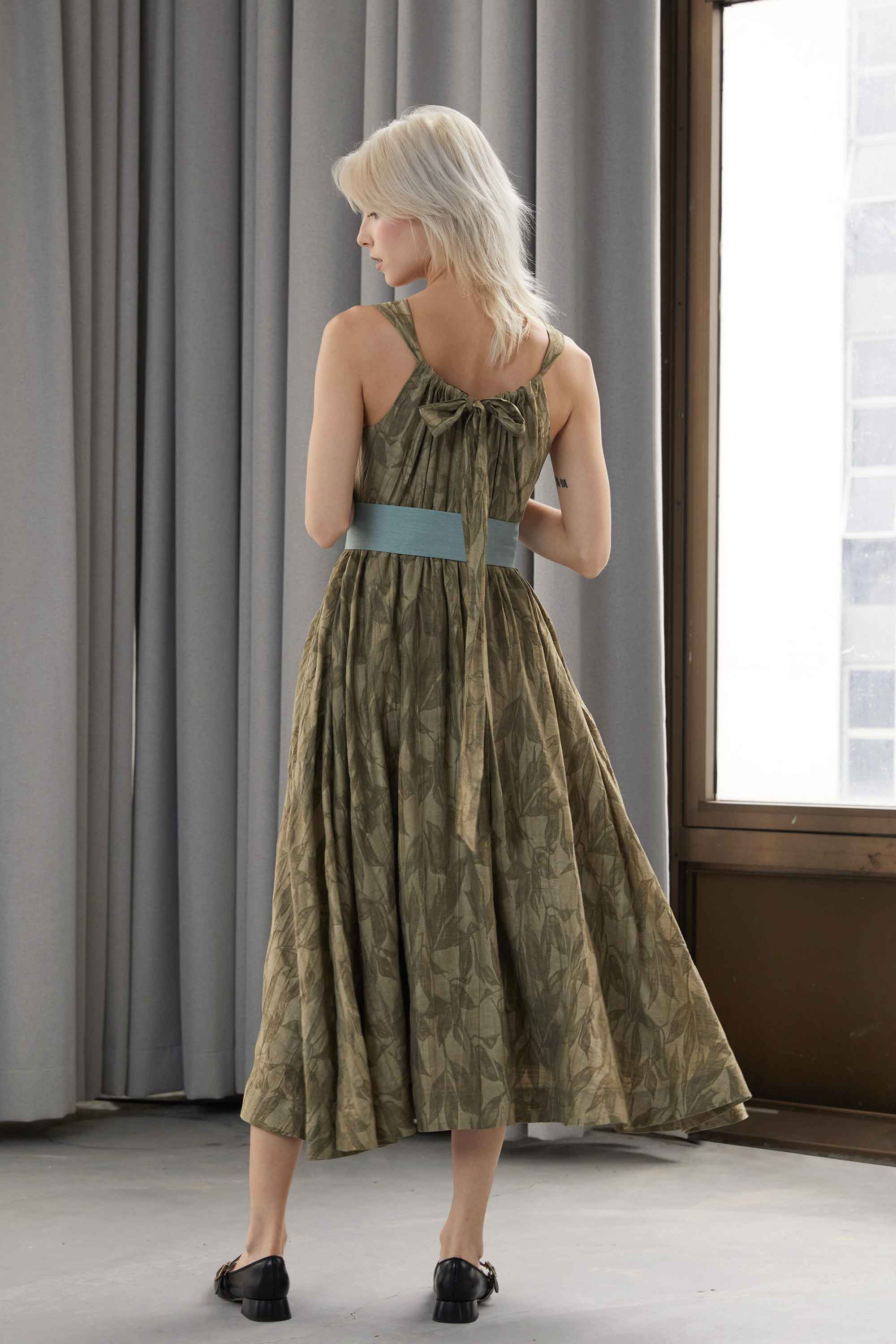 Bustier Drawstring Midi Dress (Dark Olive)