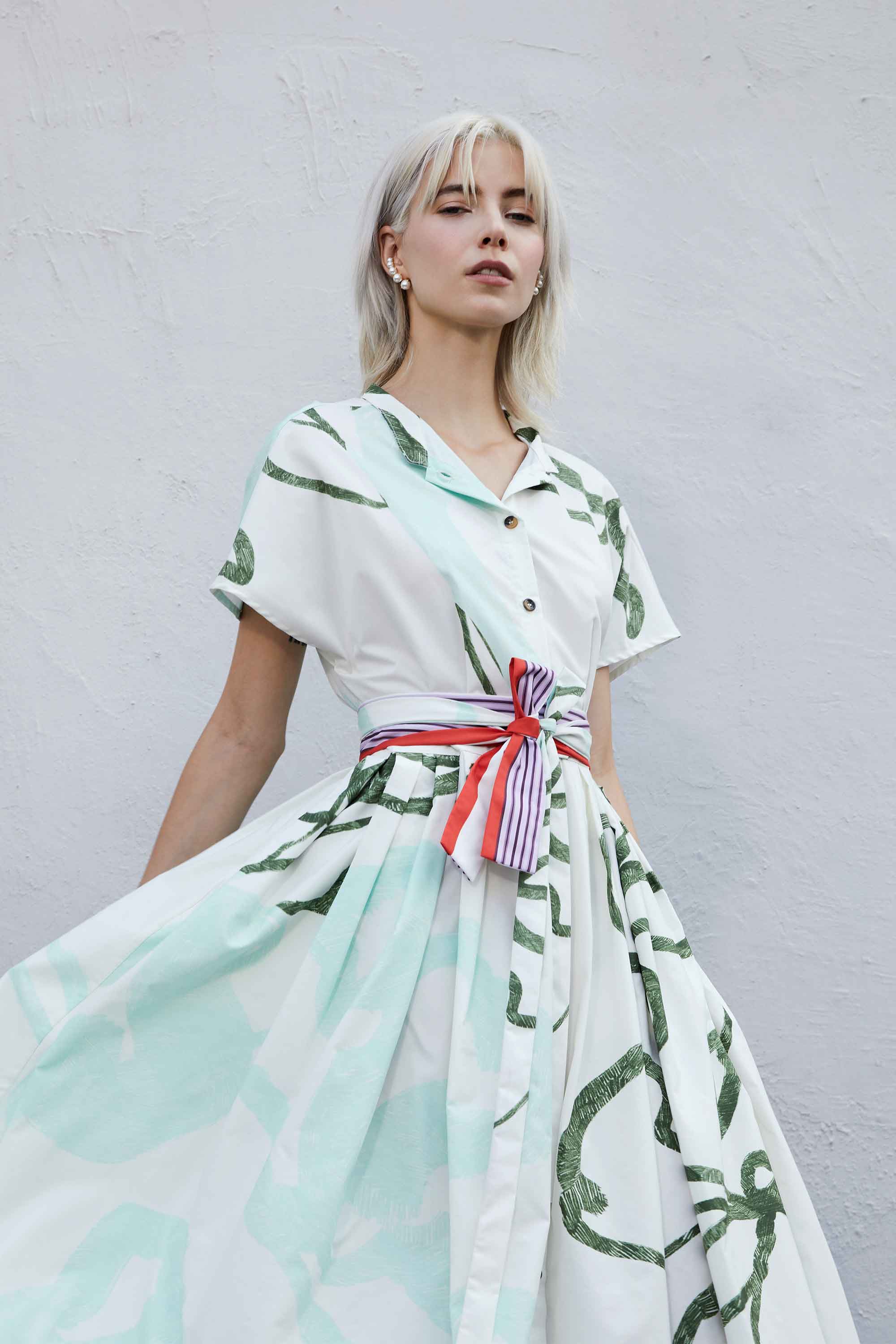 Chinese Collar Dual Box Pleat Dress (Pause)