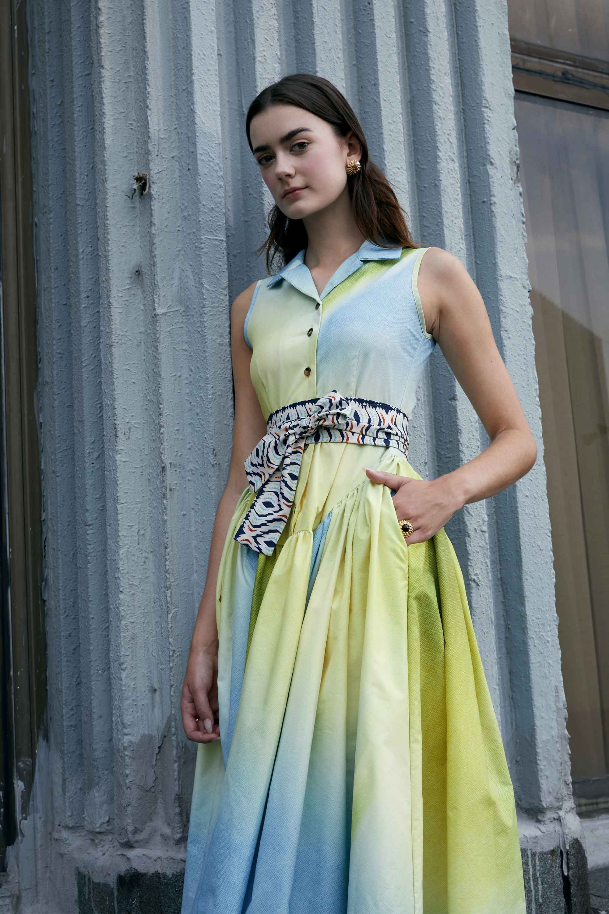Collared Billowing Midi Dress (Echo)