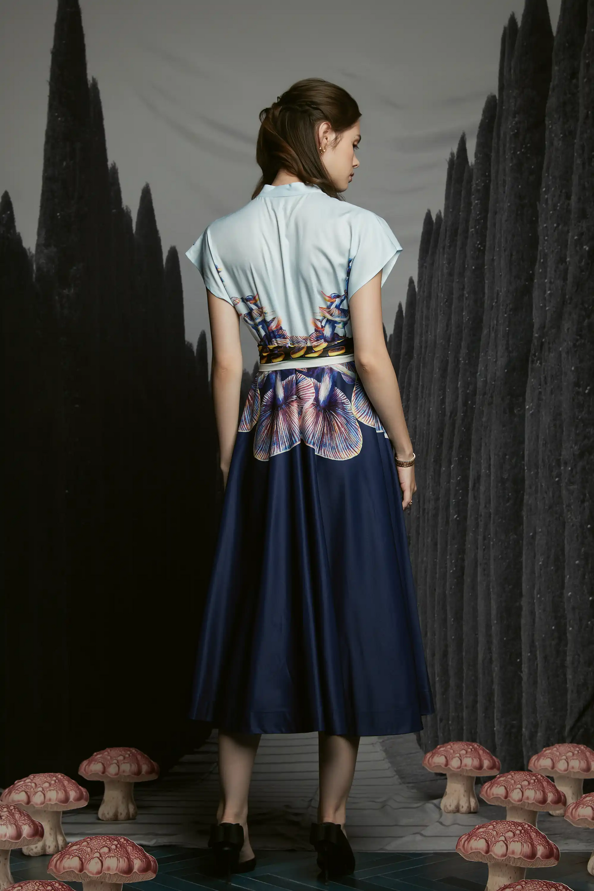 Blended Collar Wrap Dress (Field Mushrooms)