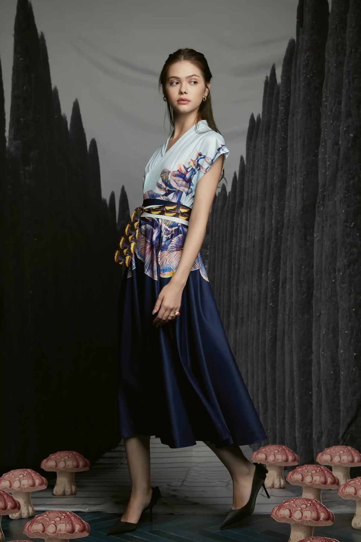 Blended Collar Wrap Dress (Field Mushrooms)