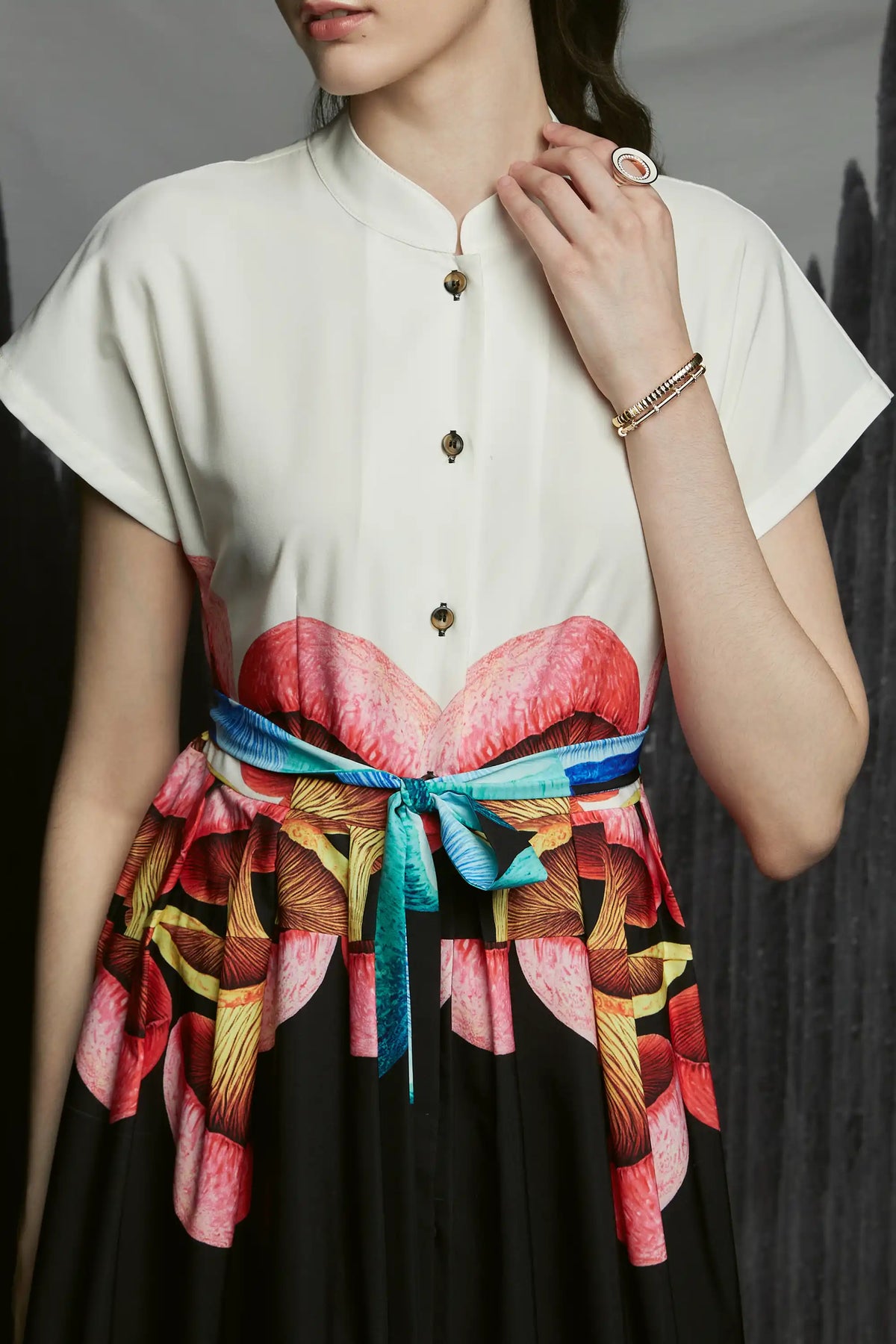 Chinese Collar Fit & Flare Dress (Boletus)