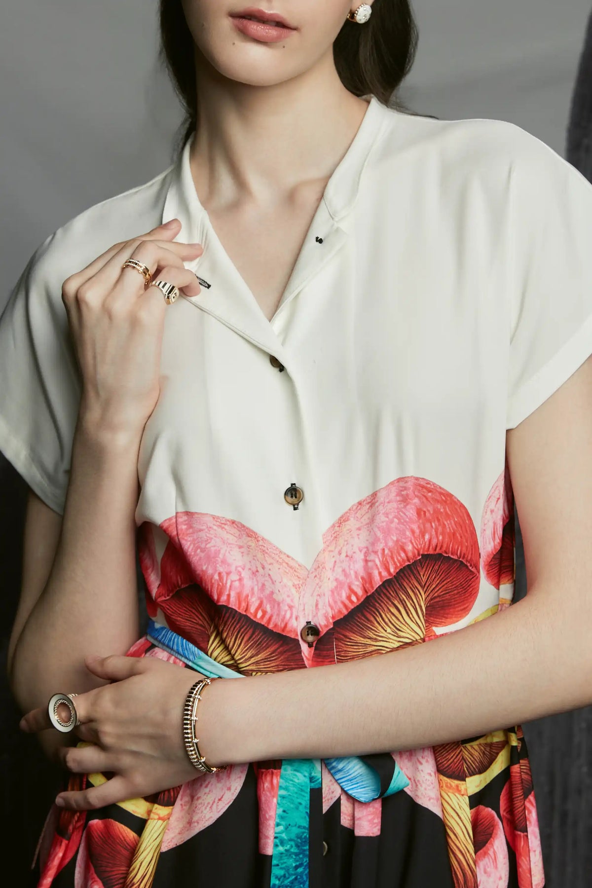 Chinese Collar Fit & Flare Dress (Boletus)