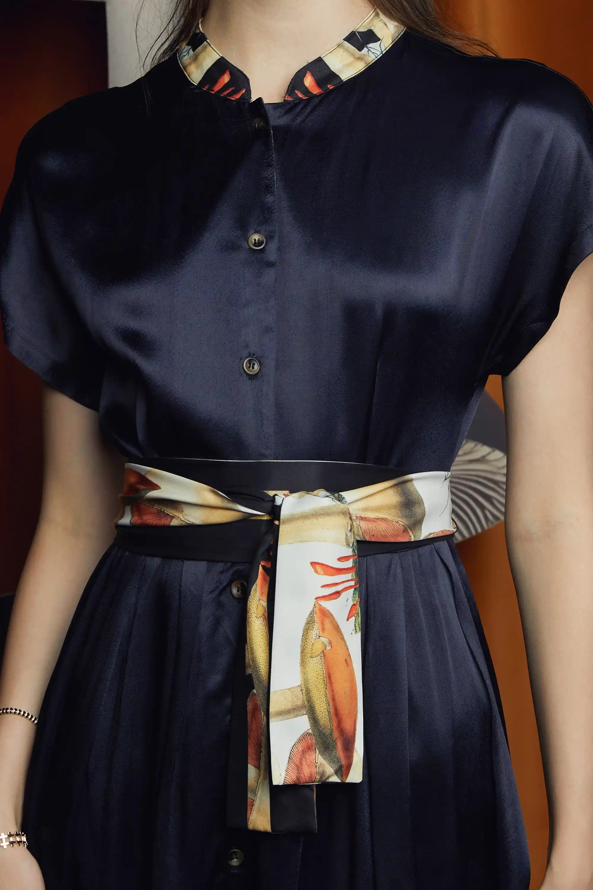 Chinese Collar Midi Dress (Shiitake)