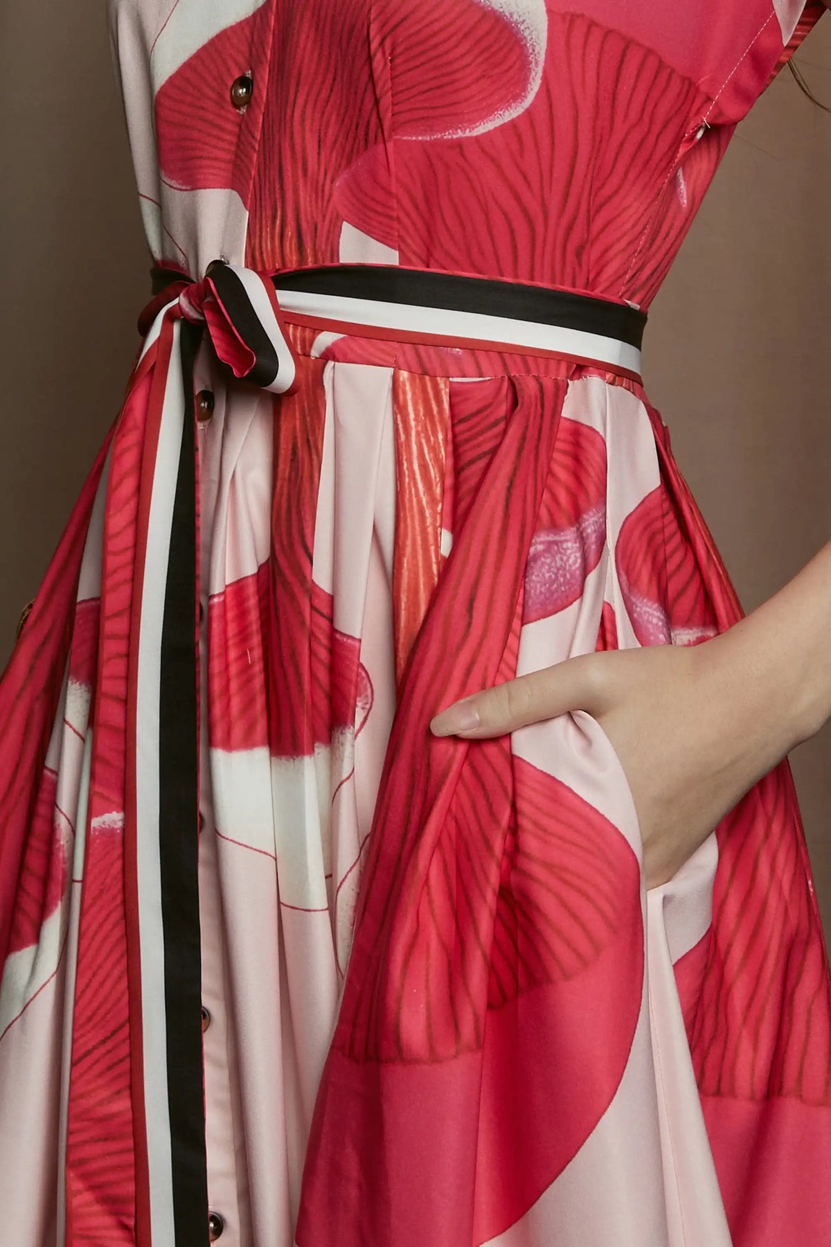 Stand Collar Dual Pleat Dress (Russula)