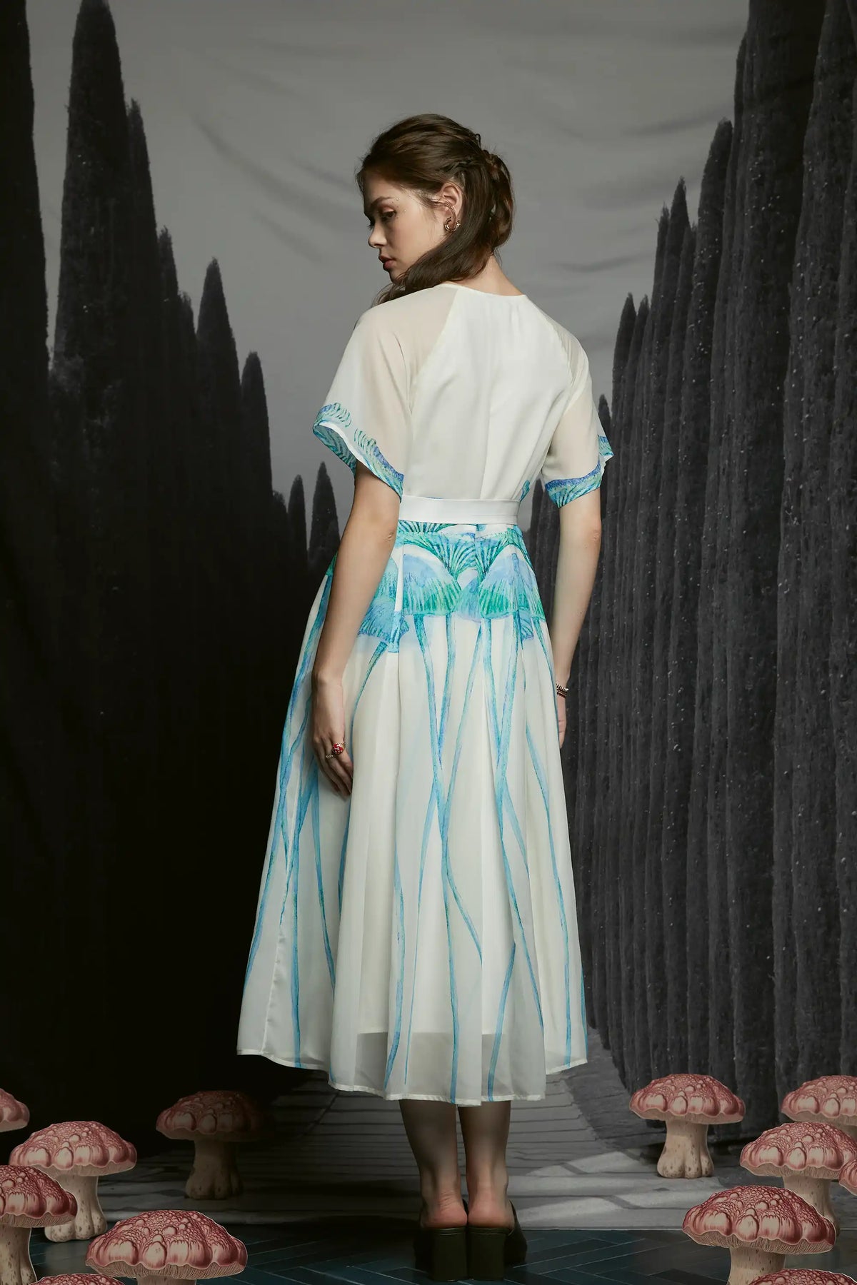 V-neck Box Pleat Dress (Ruby Bonnet)