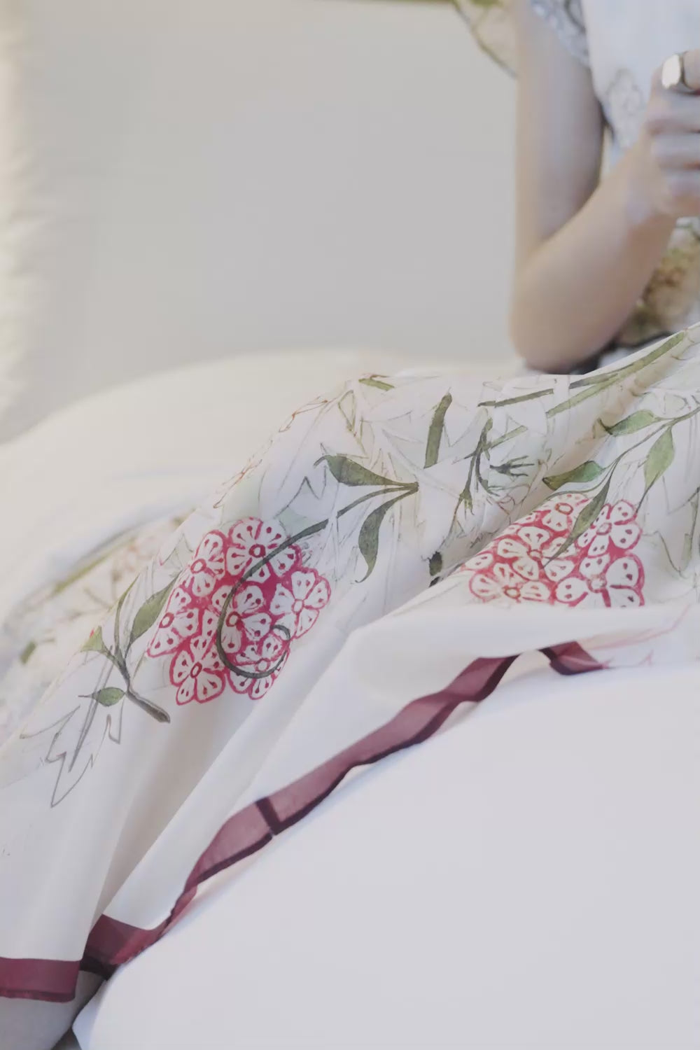 Video of Arrayed Jasmine print petal sleeve mermaid maxi dress